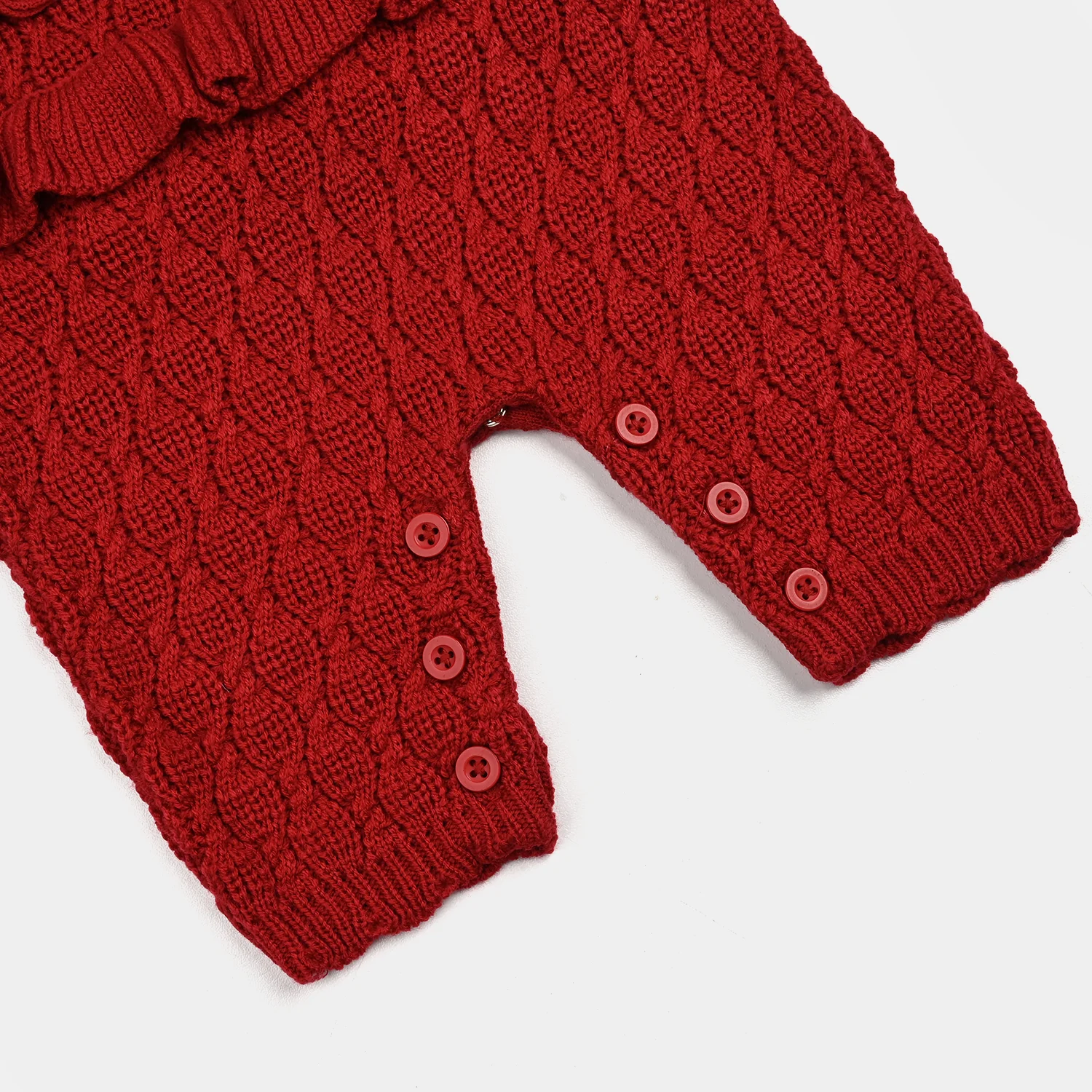 Infant Girls Acrylic Romper-Brick-Red - Image 3