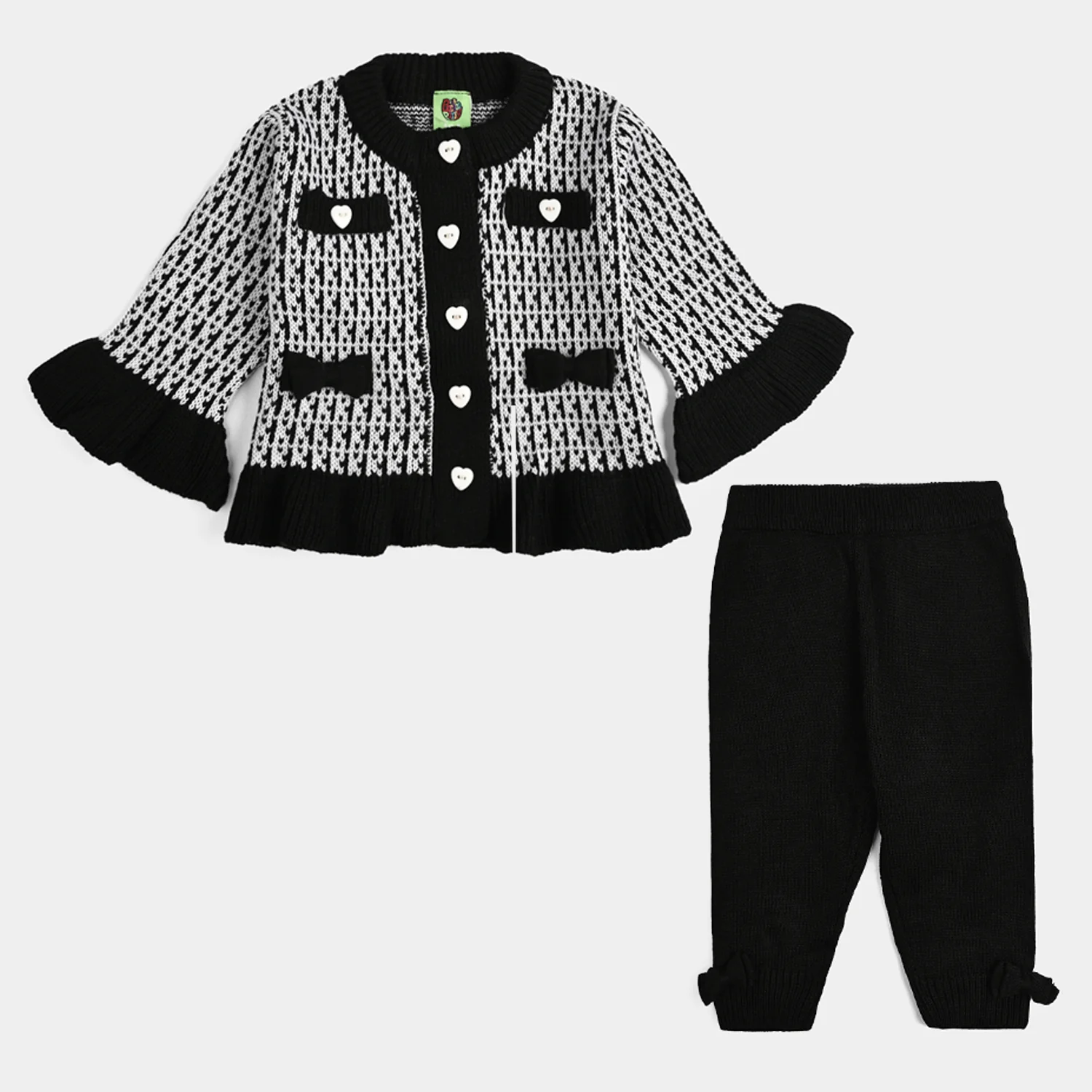 Infant Girls Acrylic Suit-Black Bow - Black White