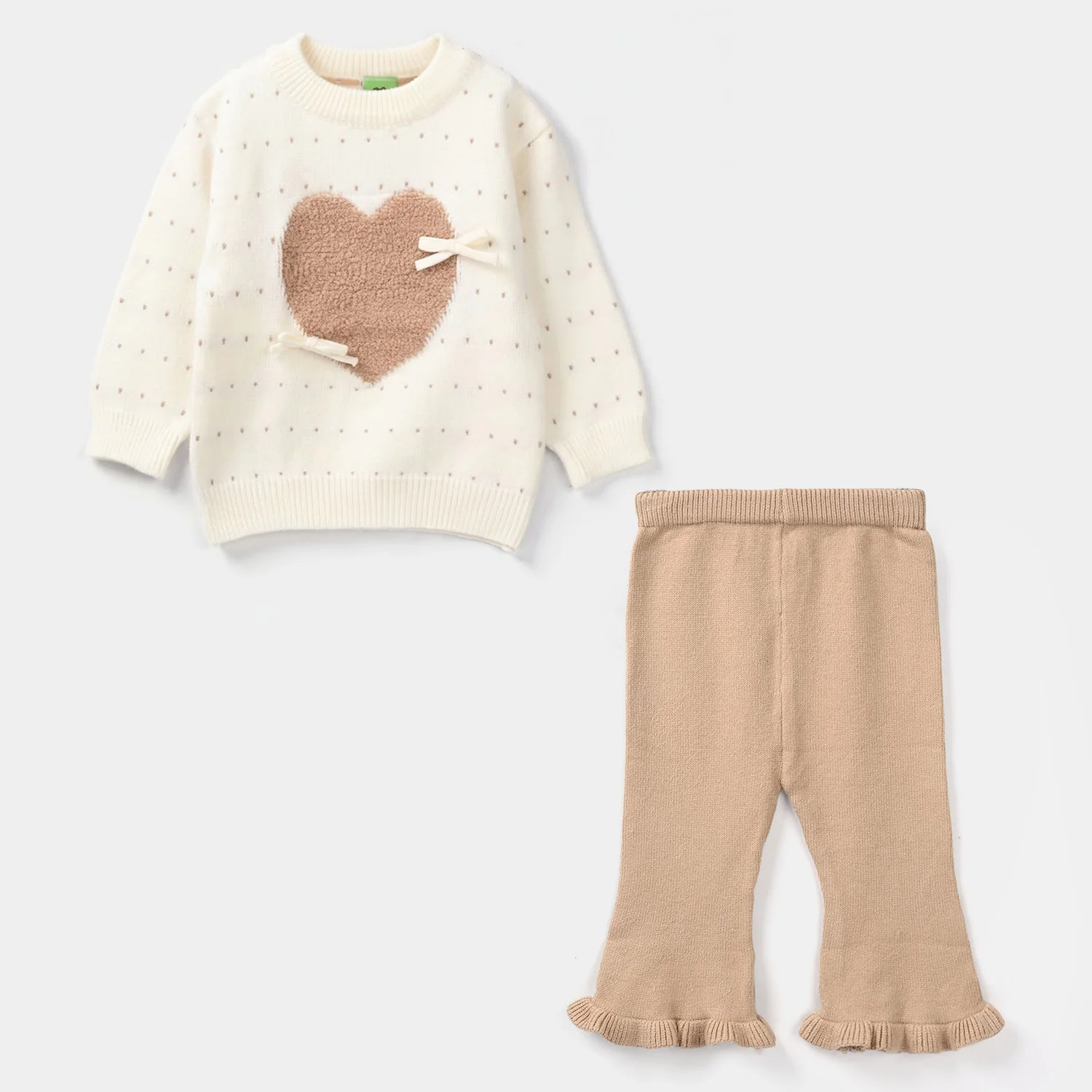 Infant Girls Acrylic Suit - Off-White/Brown