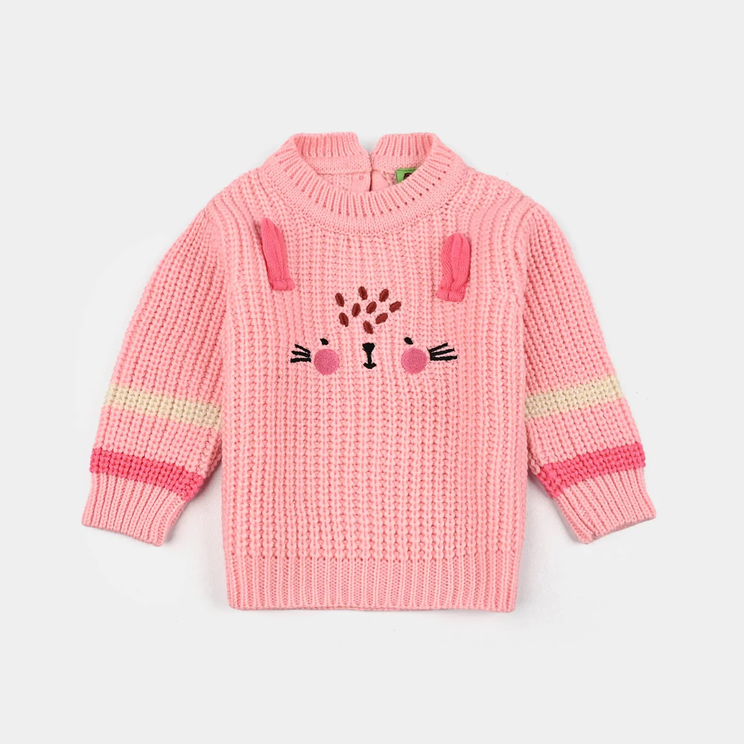 Infant Girls Acrylic Sweater-Cute Face - Pink