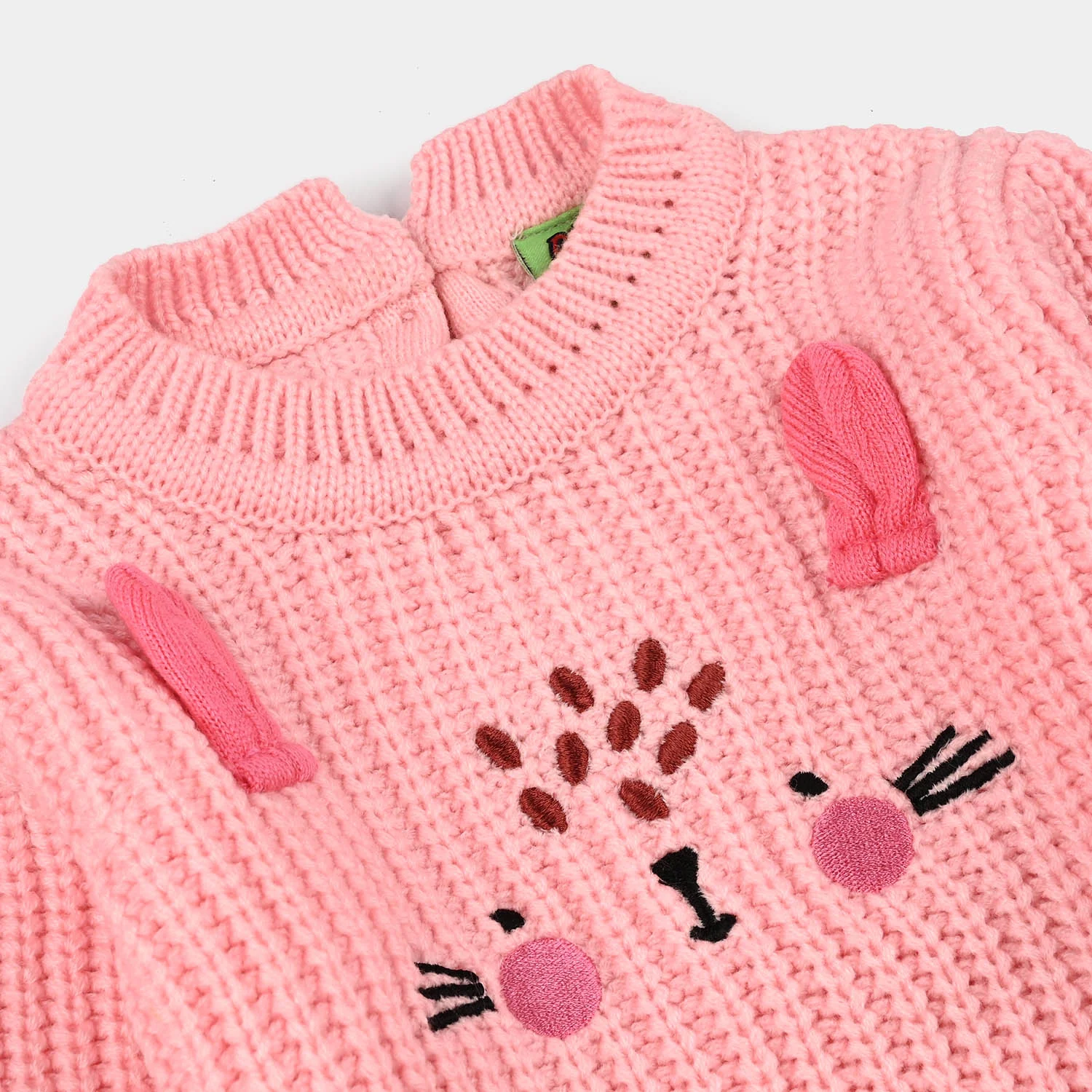 Infant Girls Acrylic Sweater-Cute Face - Pink - Image 2