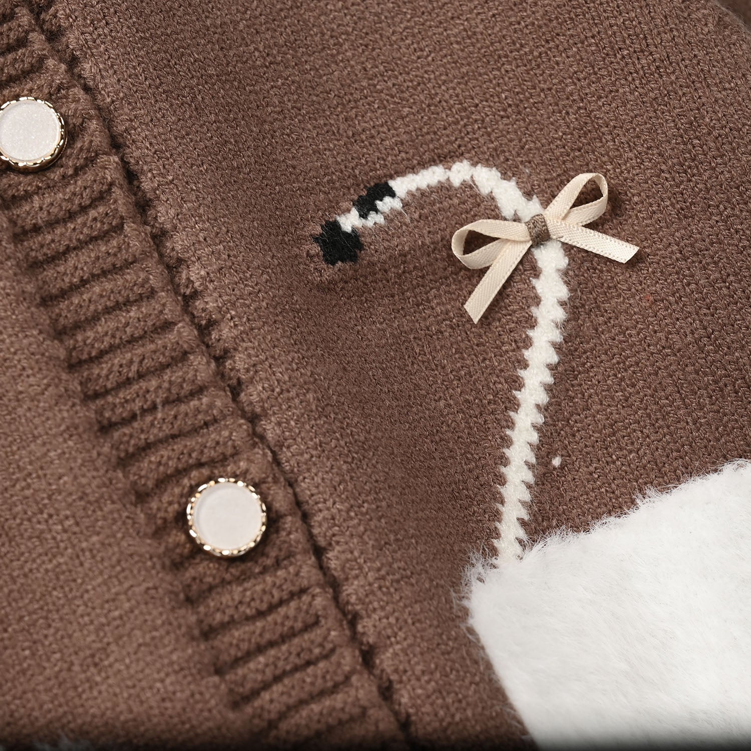 Infant Girls Acrylic Sweater-Fluffy Pocket-D.Brown - Image 2