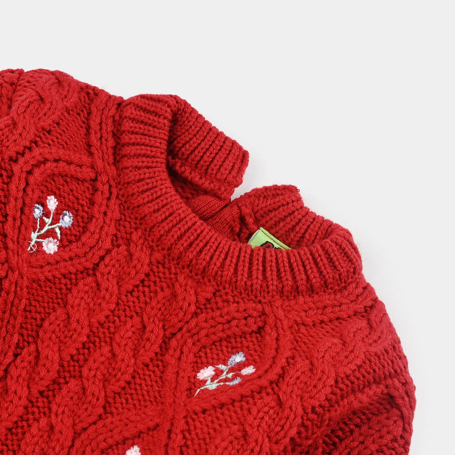 Infant Girls Acrylic Sweater Garden-RED - Image 2