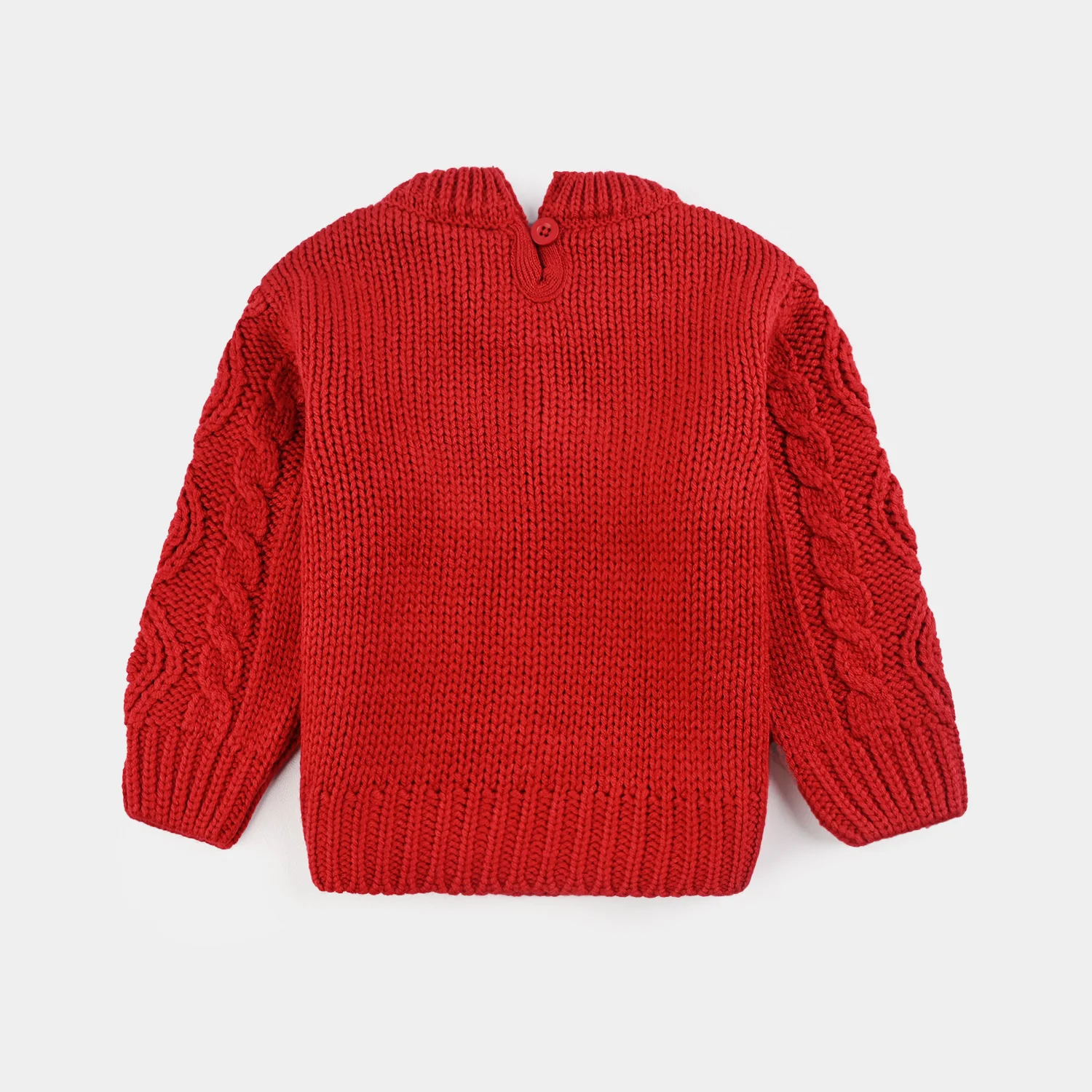 Infant Girls Acrylic Sweater Garden-RED - Image 3