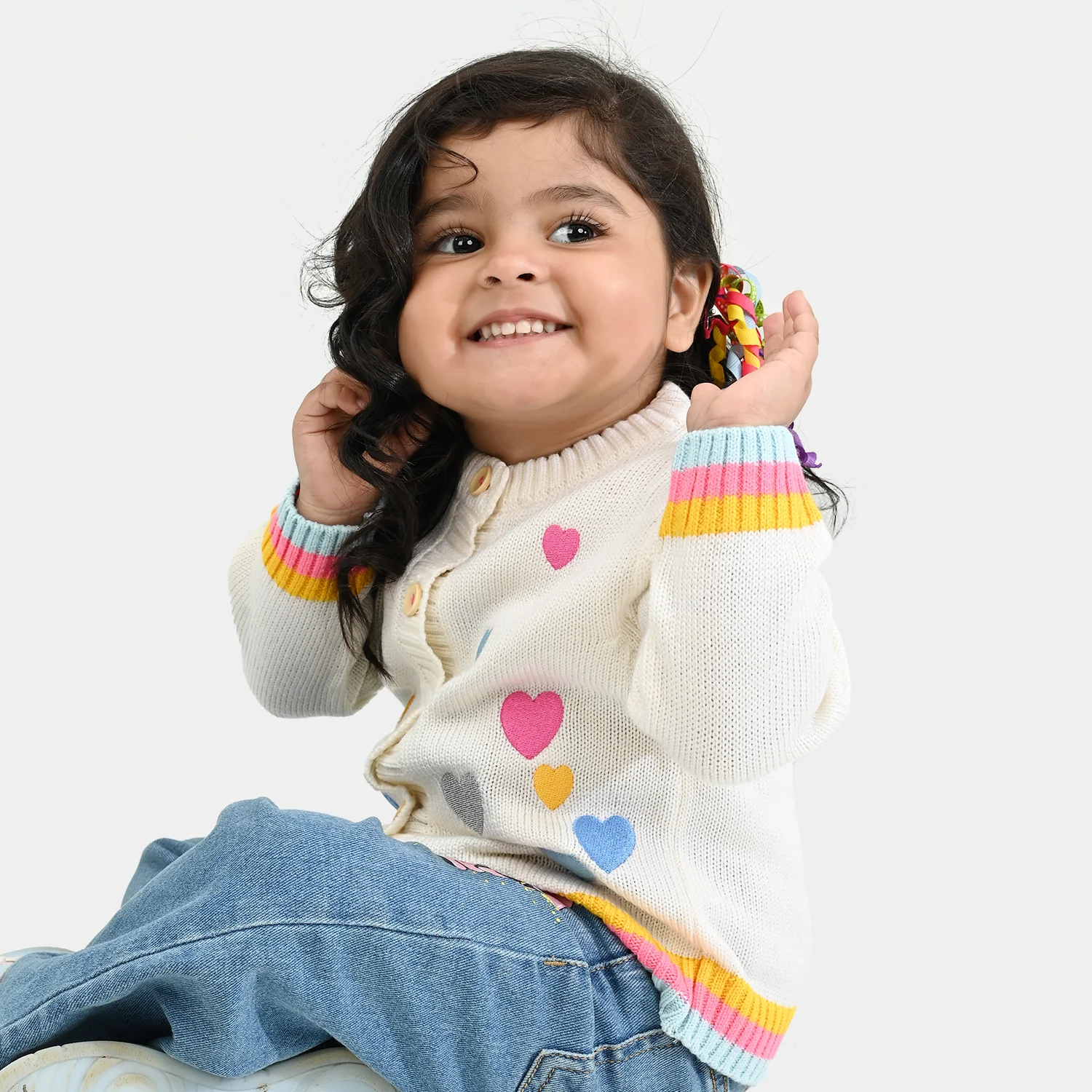 Infant Girls Acrylic Sweater-Multi hearts - Image 3