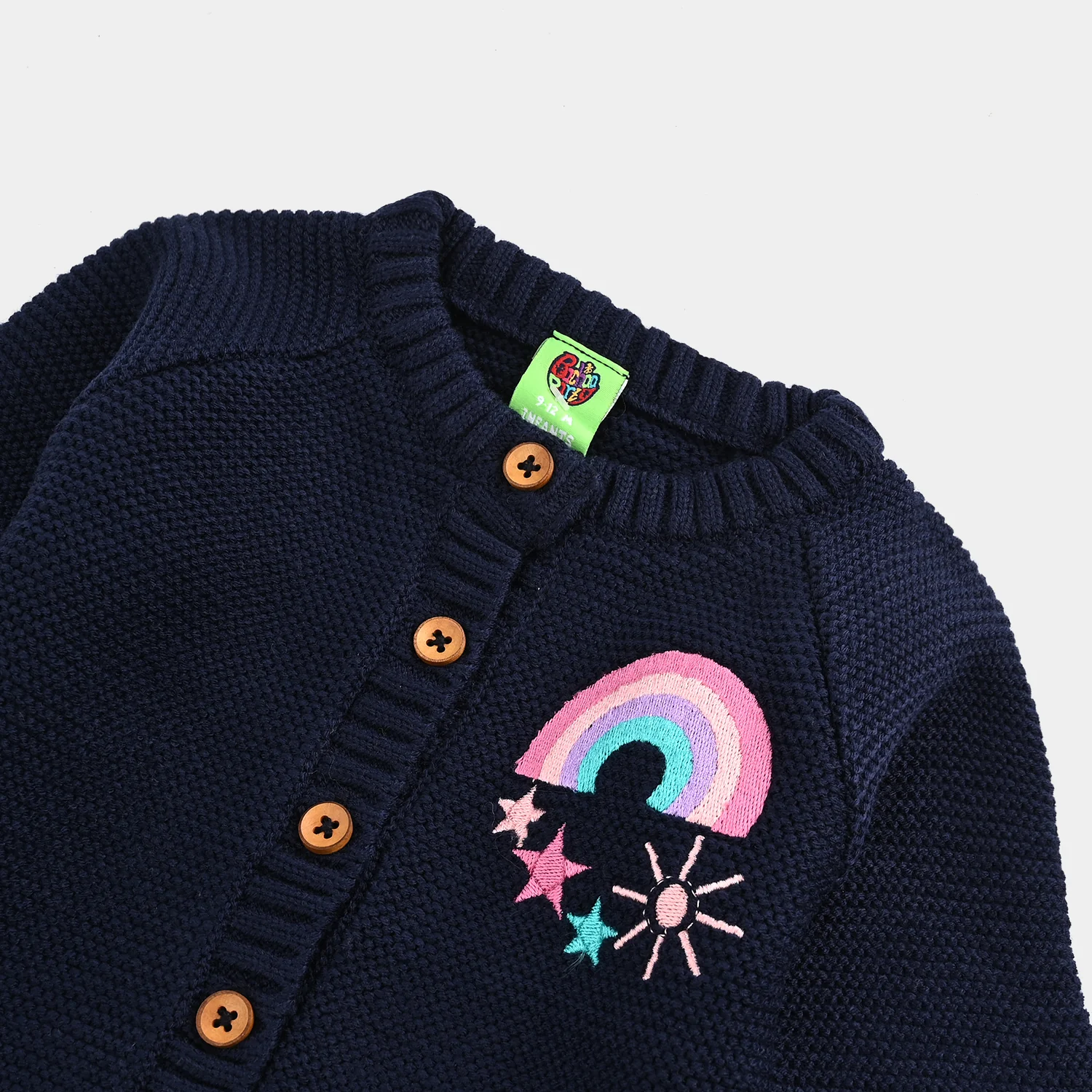 Infant Girls Acrylic Sweater-Rainbow - NAVY - Image 2