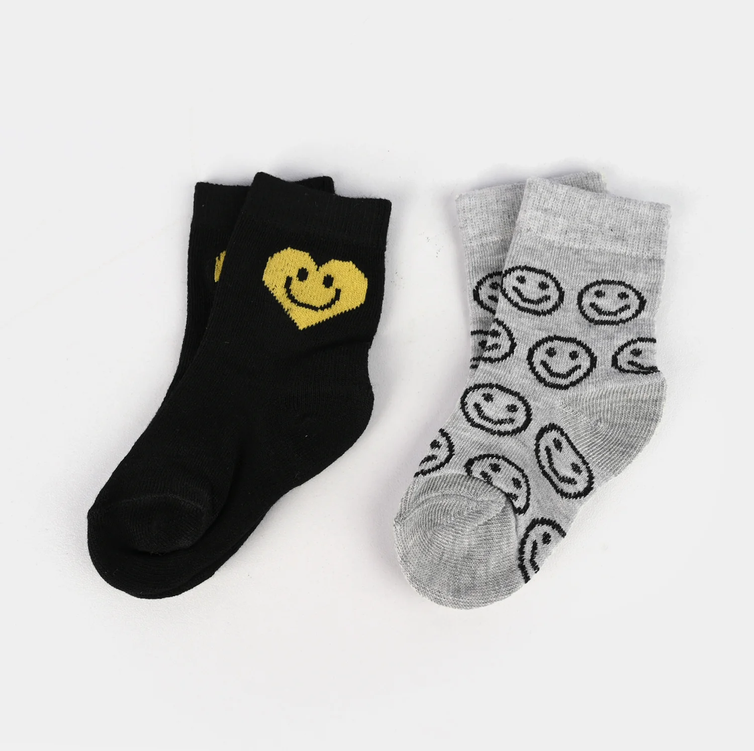Infant Girls Basic Pack of 2 Socks Cute Face-Black/Grey