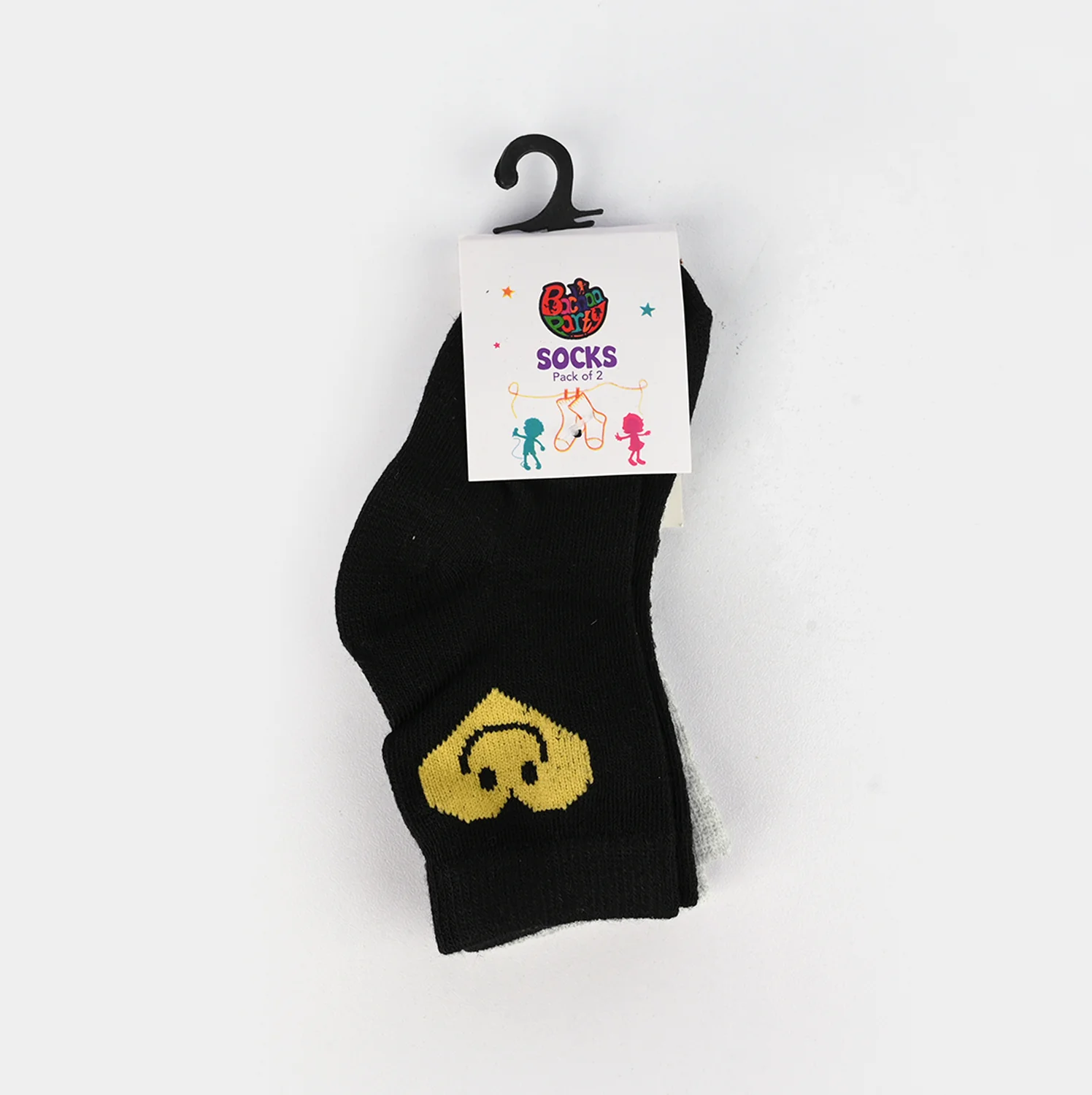 Infant Girls Basic Pack of 2 Socks Cute Face-Black/Grey - Image 2