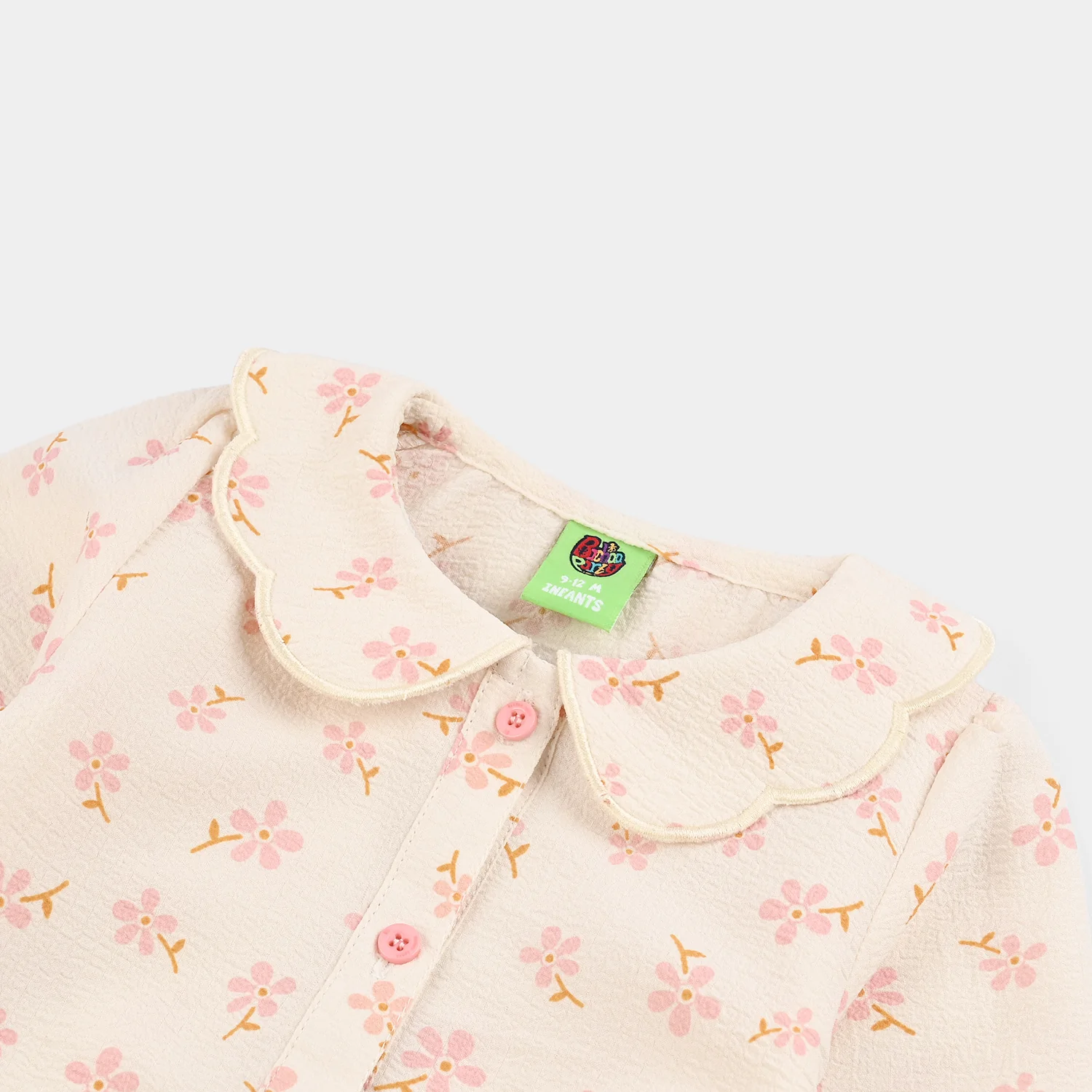 Infant Girls Chiffon Woven Romper-Crinkle Flower-White - Image 2