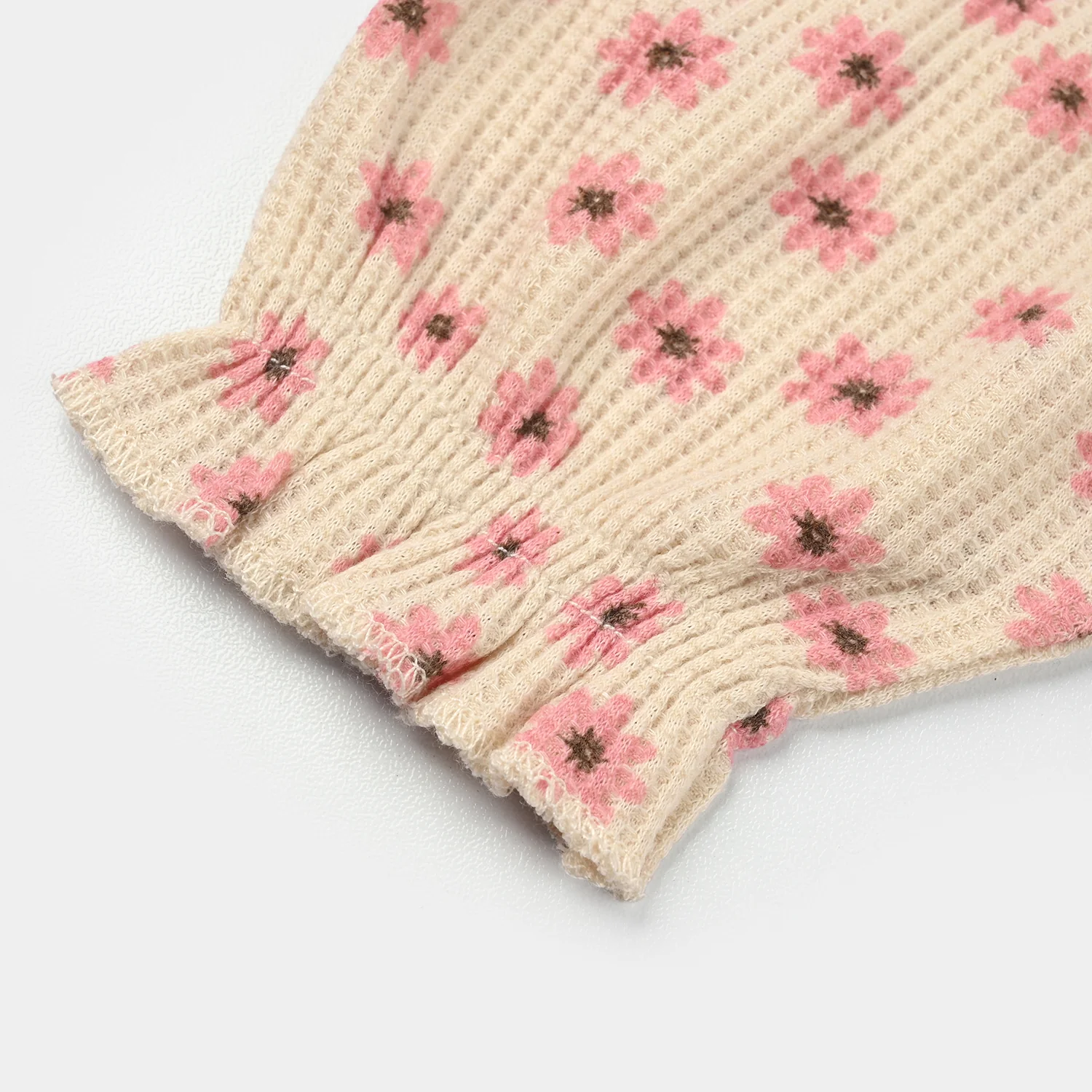 Infant Girls Thermal Romper (Tiny Blooms) - Beige - Image 3