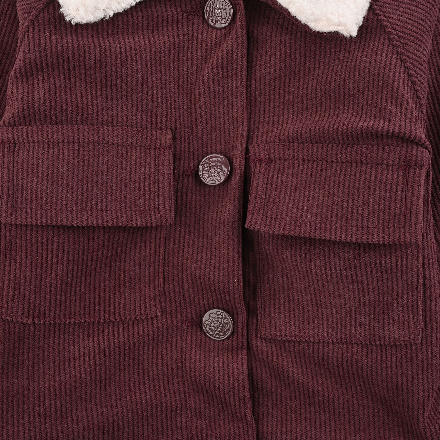 Infant Girls Corduroy Woven Jacket Raglan Sherpa - Maroon - Image 3