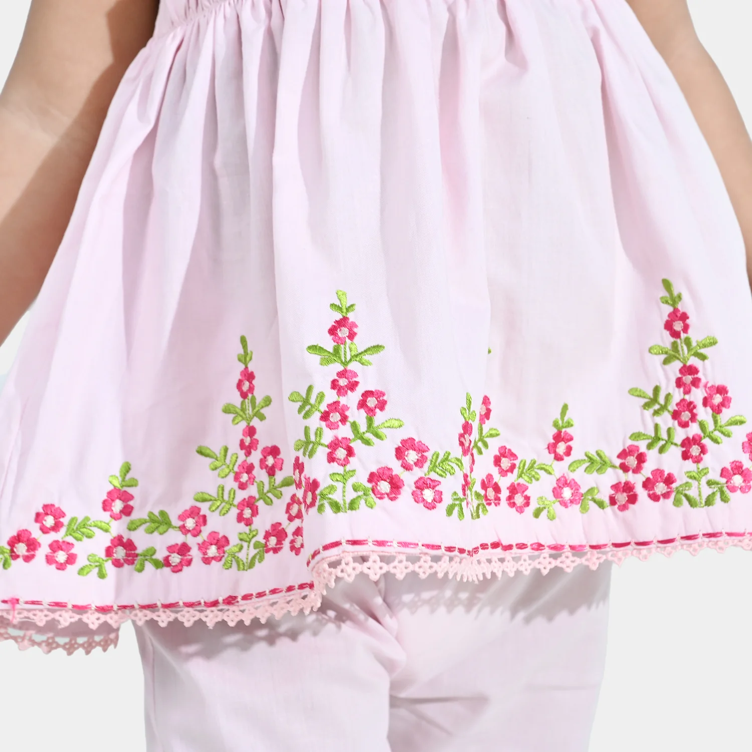 Infant Girls Cotton Embroidered 2Pcs (Mehka Gul) - Baby Pink - Image 5