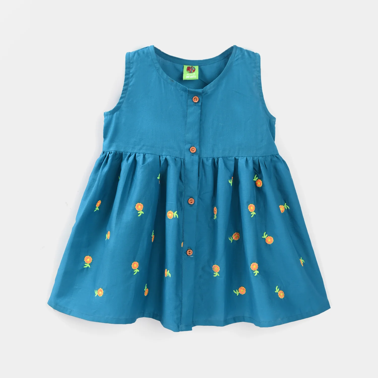 Infant Girls Cotton Embroidered 2Pcs Royal Blue - Turquoise - Image 2