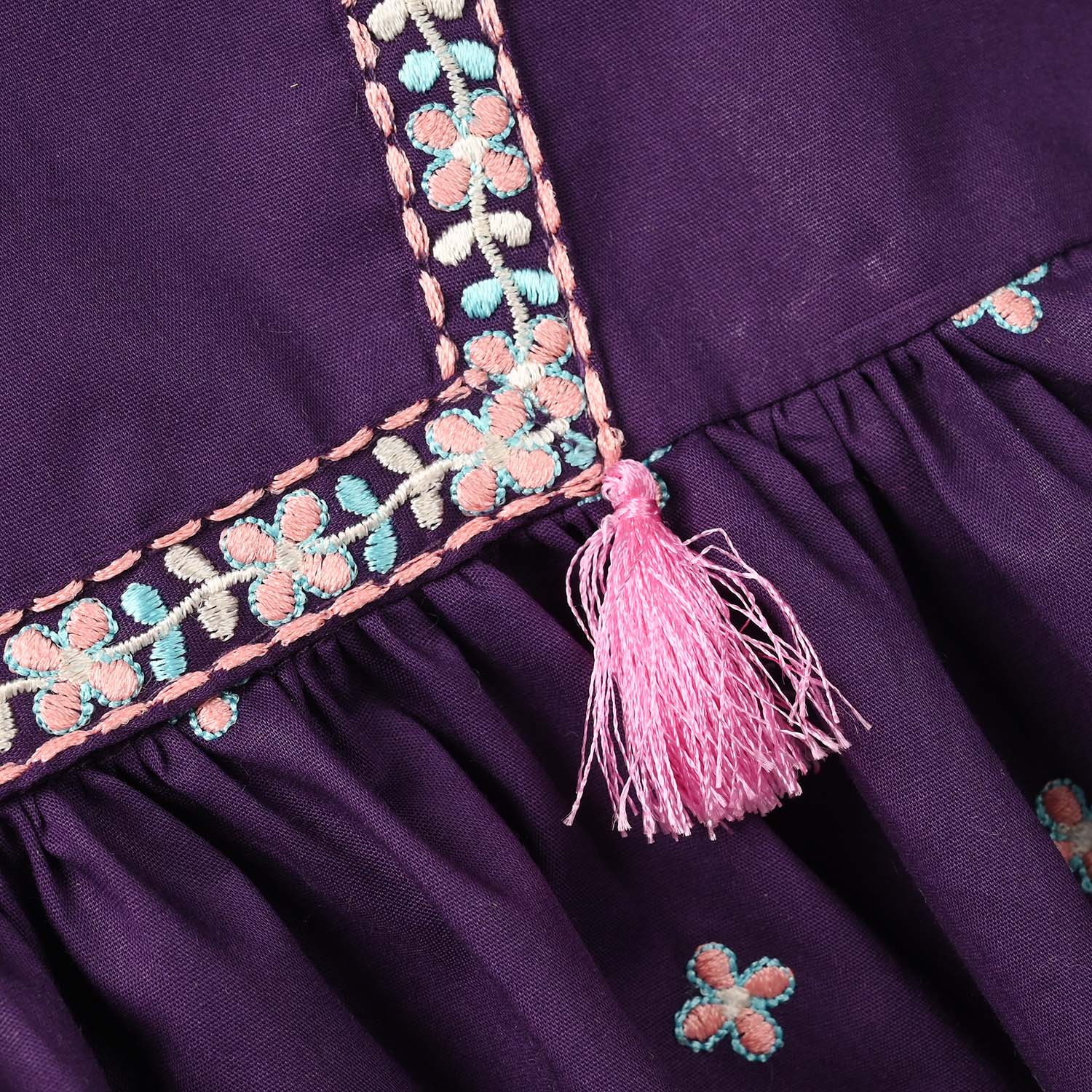 Infant Girls Cotton Embroidered 2-Piece Set (Zewar) - Purple - Image 3