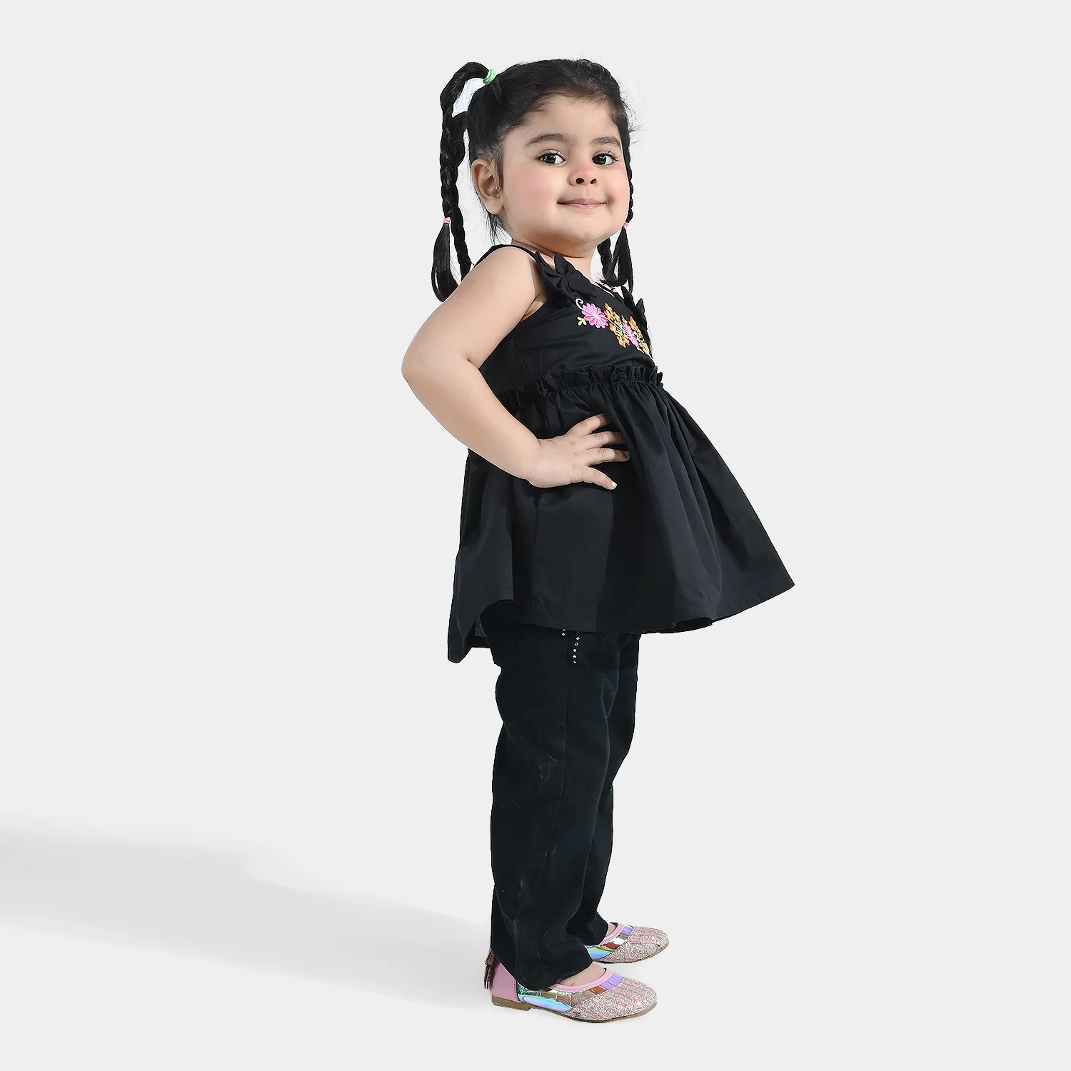 Infant Girls’ Cotton Embroidered Kurti – Black - Image 4