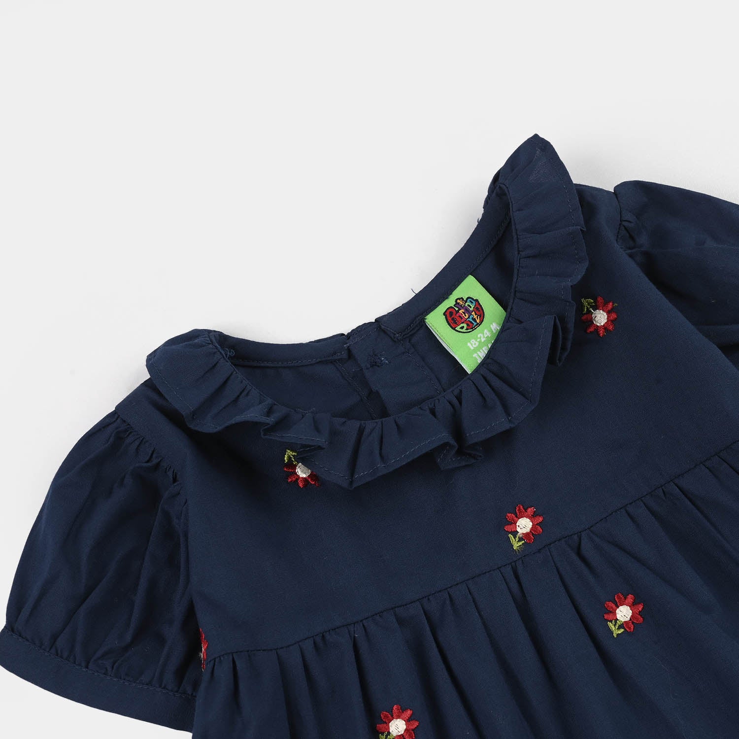 Infant Girls Cotton Embroidered Top (Blue Birds) - Navy Blue - Image 2