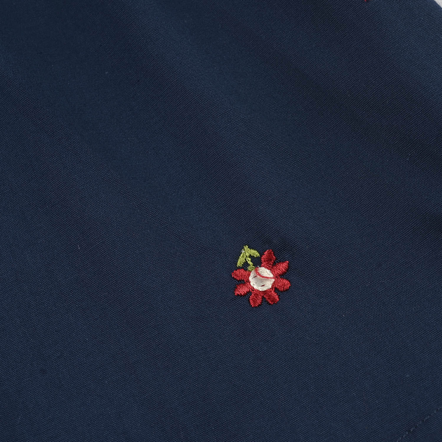 Infant Girls Cotton Embroidered Top (Blue Birds) - Navy Blue - Image 3