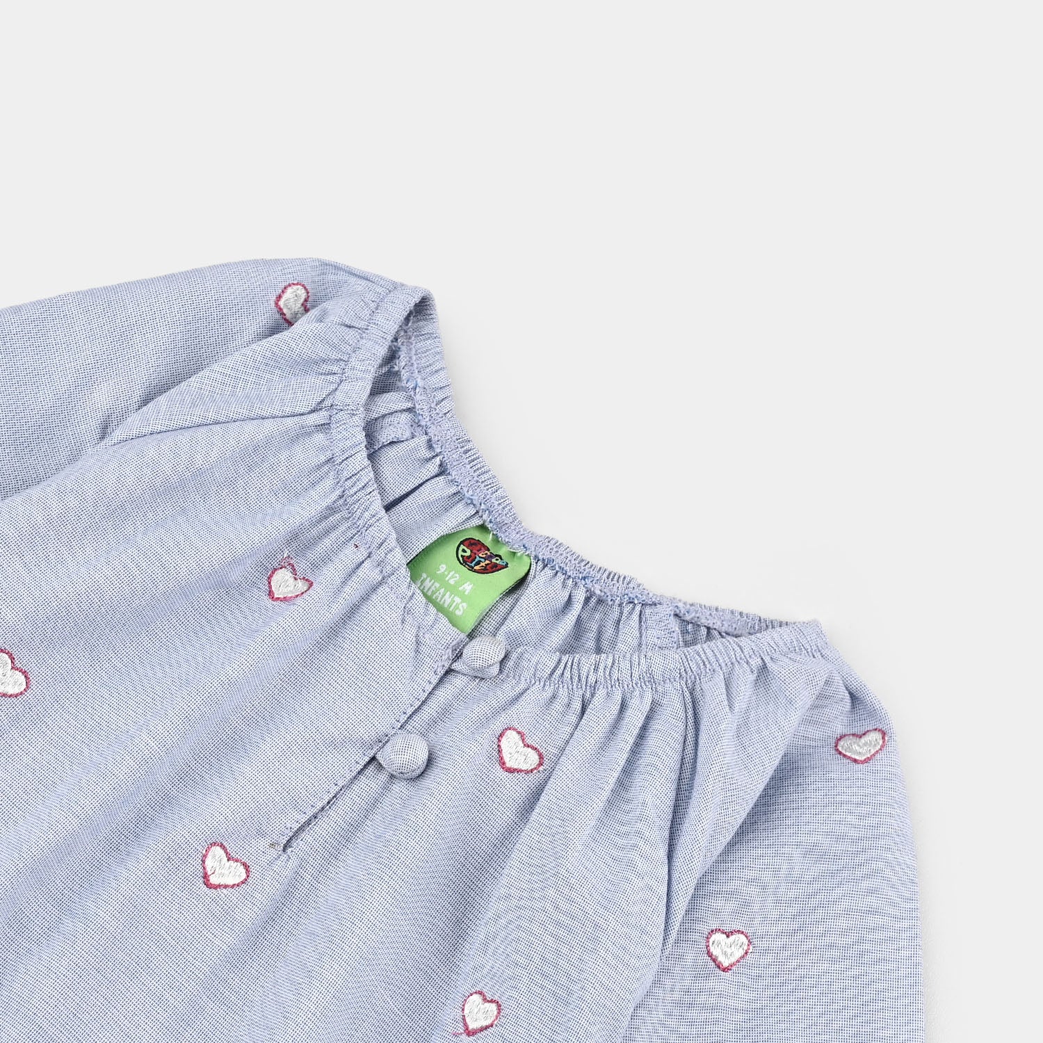 Infant Girls Cotton Emb Top Blue Scalloped-BLUE - Image 2