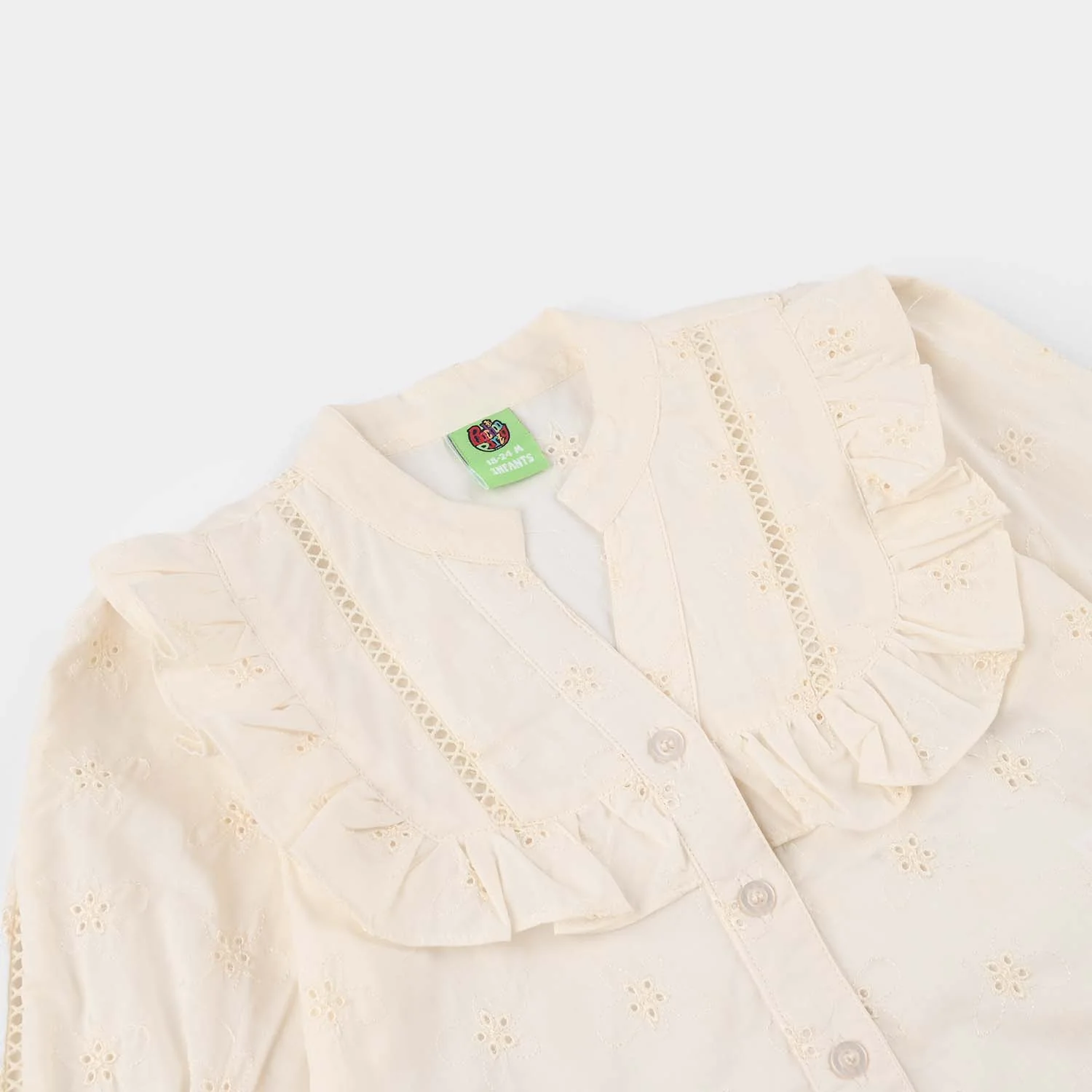 Infant Girls Cotton Embroidered Top (Galaxy) - Off White - Image 2