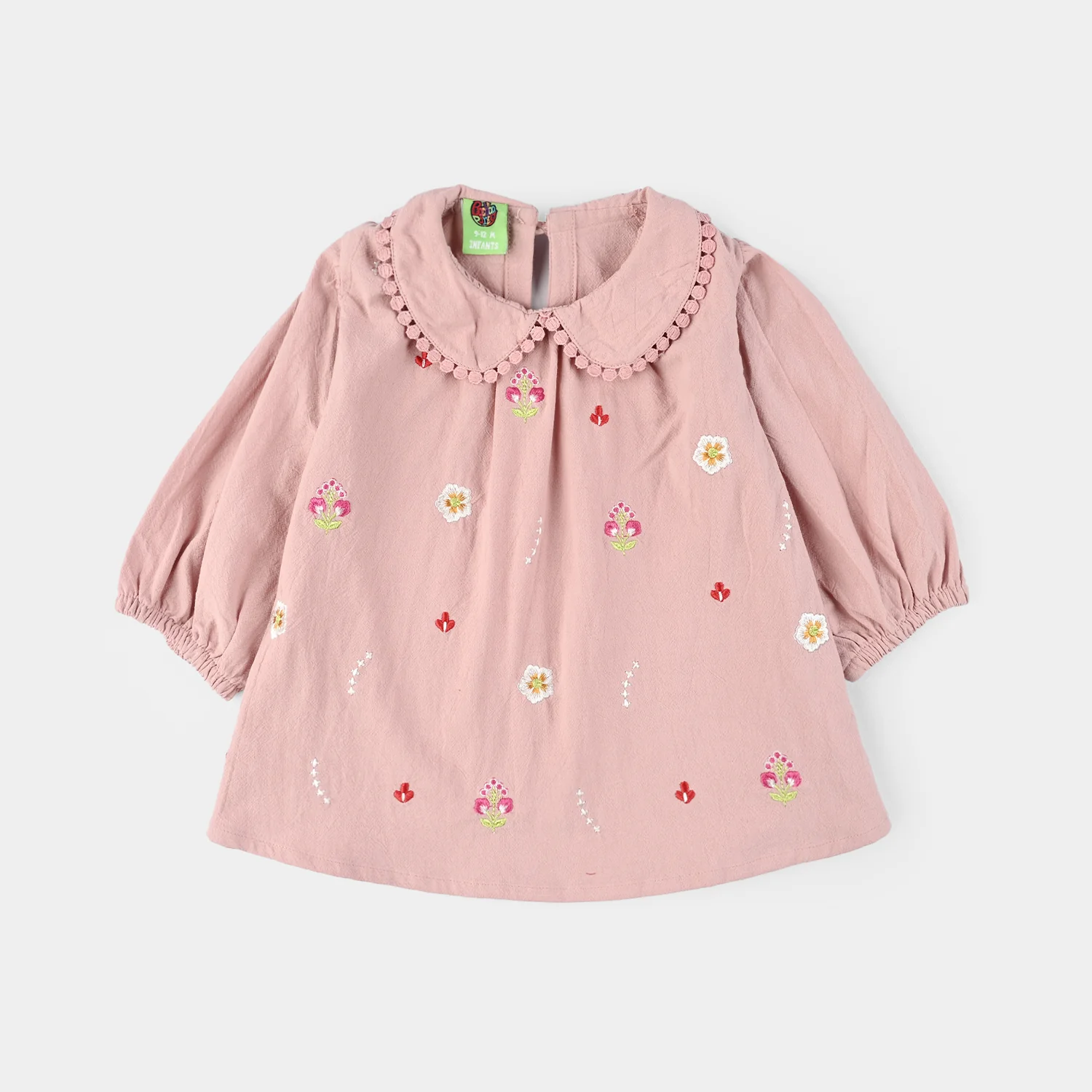 Infant Girls Cotton Emb Top Peter Pan-Pink