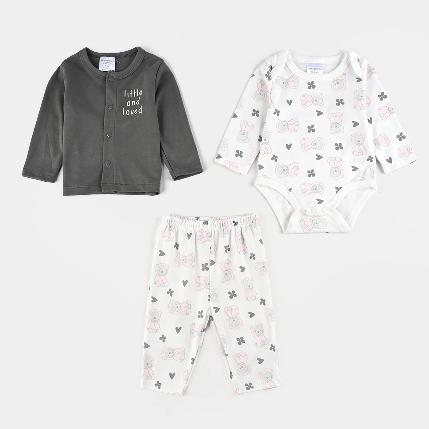 Infant Girls Cotton Interlock 7 PC Set-Grey/White - Image 2