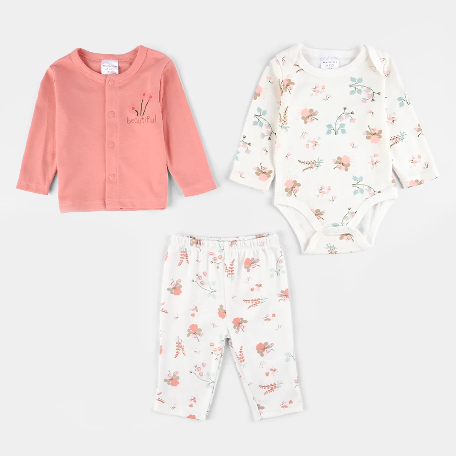 Infant Girls Cotton Interlock 7 PC Set-Peach/White - Image 2