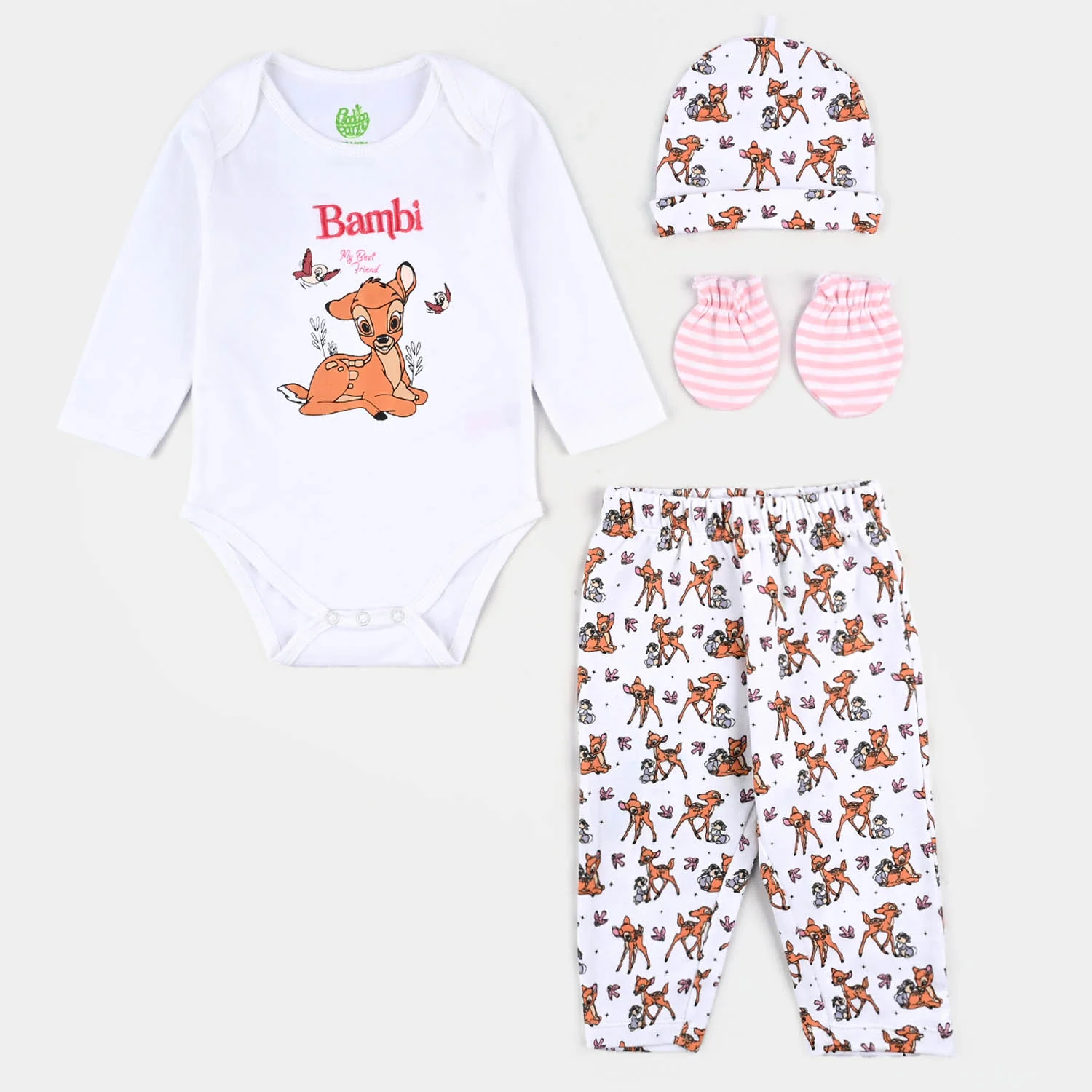 Infant Girls Cotton Interlock Bambi 4 Piece Set- WHITE