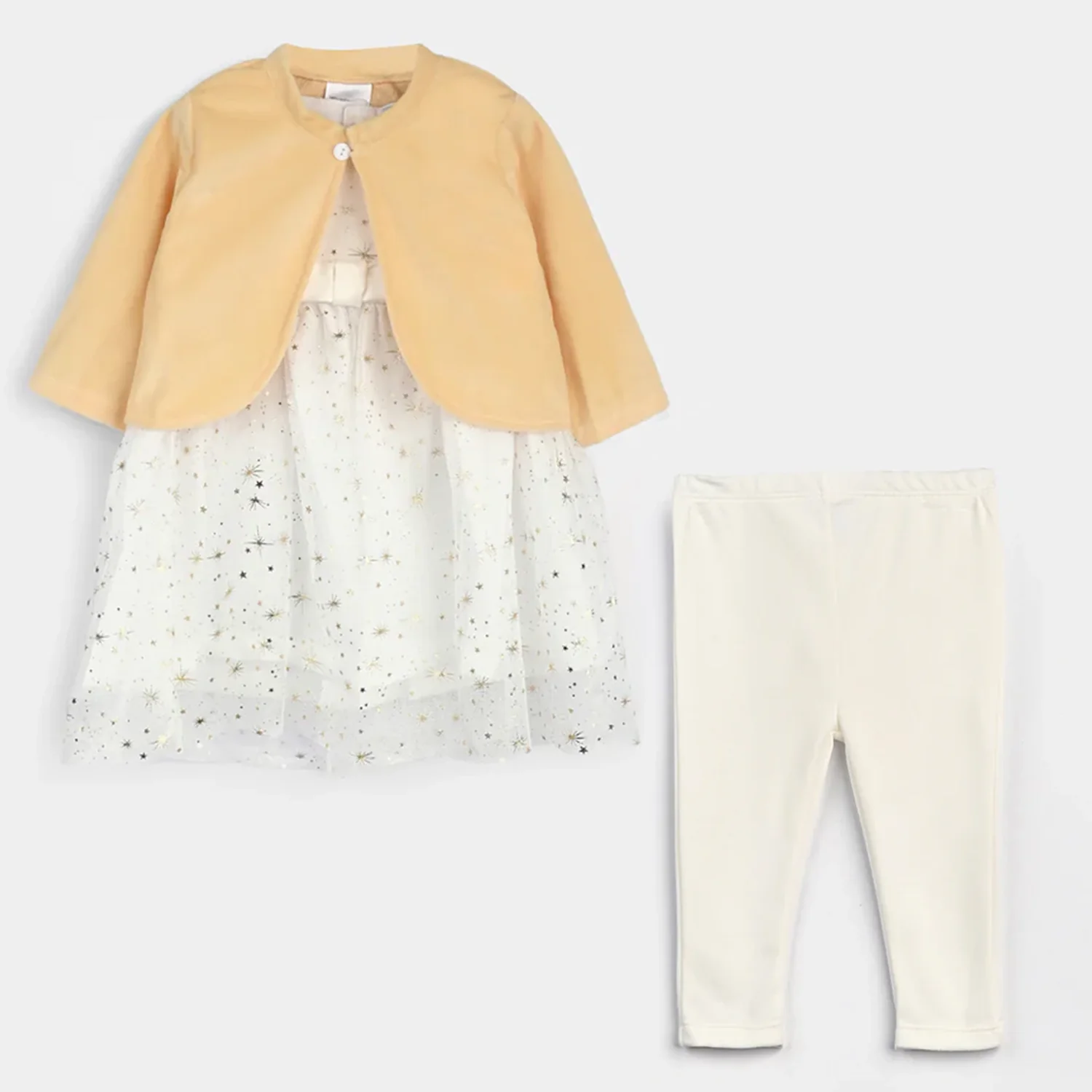 Infant Girls Frock Fancy Suit-Yellow/White