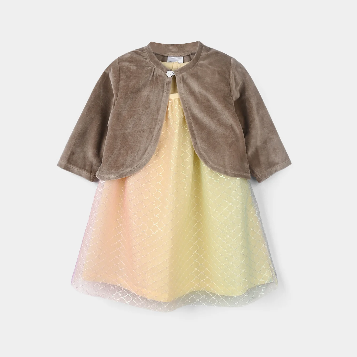 Infant Girls Fancy Frock Suit-Brown Multi - Image 4