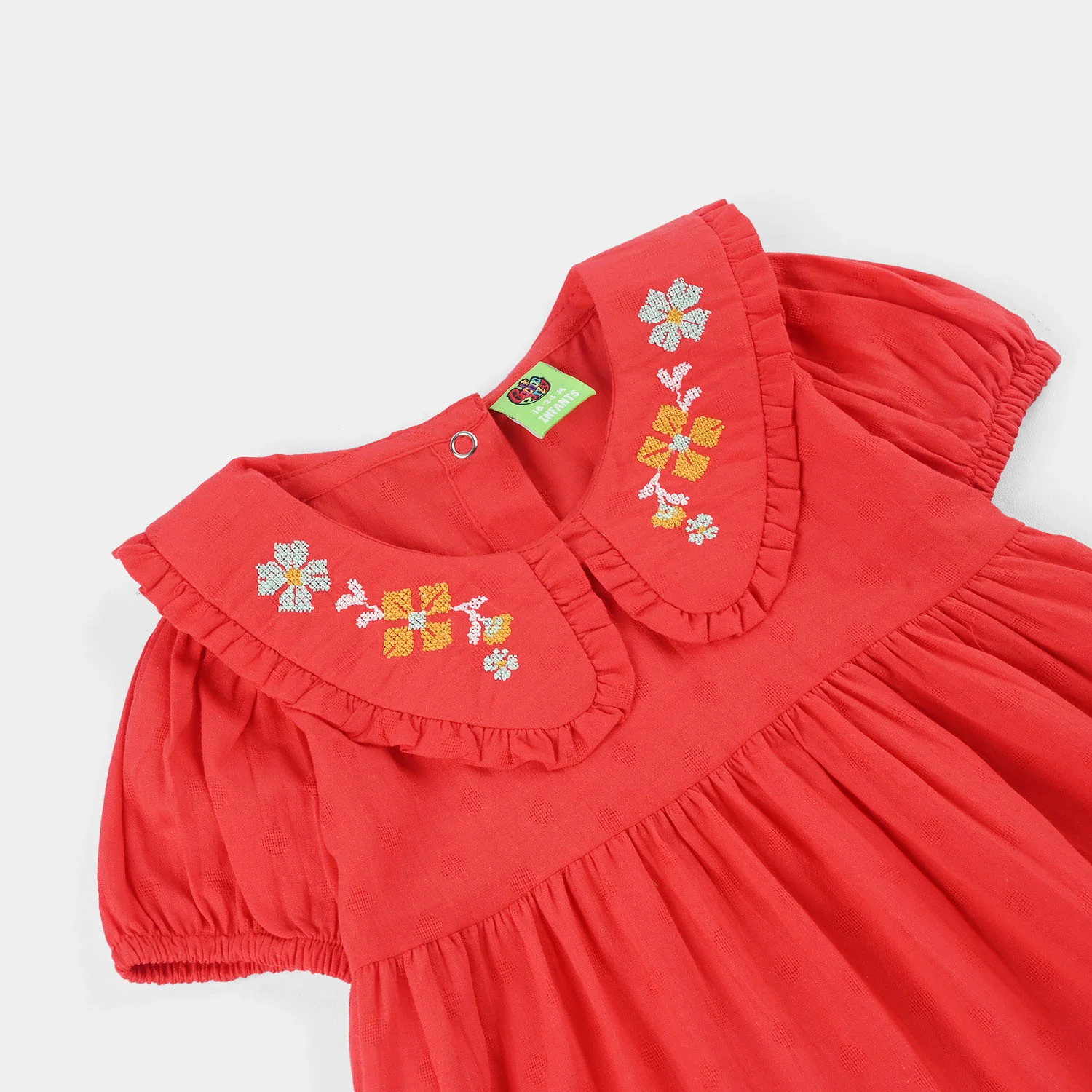 Infant Girls Cotton Jacquard 2-Piece Suit (Rose Glow) - Red - Image 3