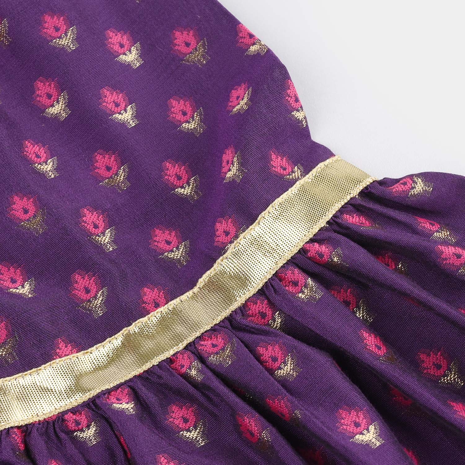 Infant Girls Cotton Jacquard Embroidered 2-Piece Set (Munni) - Purple - Image 11