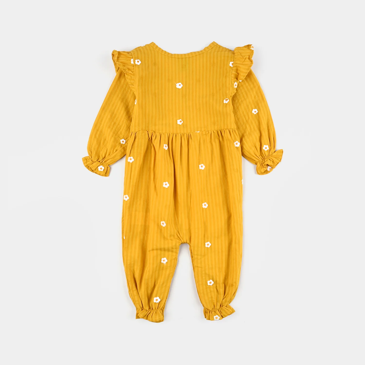 Infant Girls Cotton Jacquard Woven Romper-Orchid Bloom-Yellow - Image 4