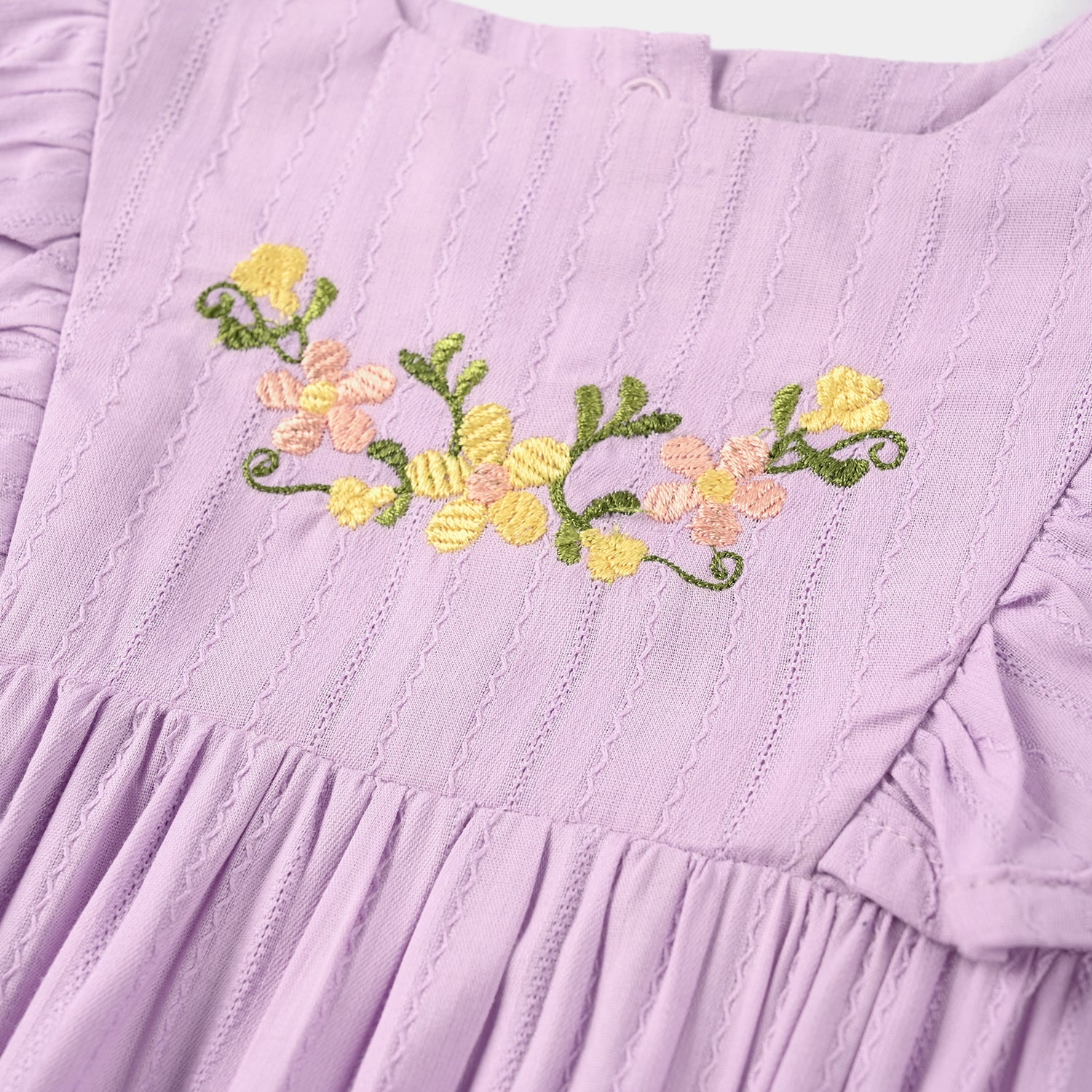 Infant Girls Cotton Jacquard Woven Romper - Lilac - Image 2