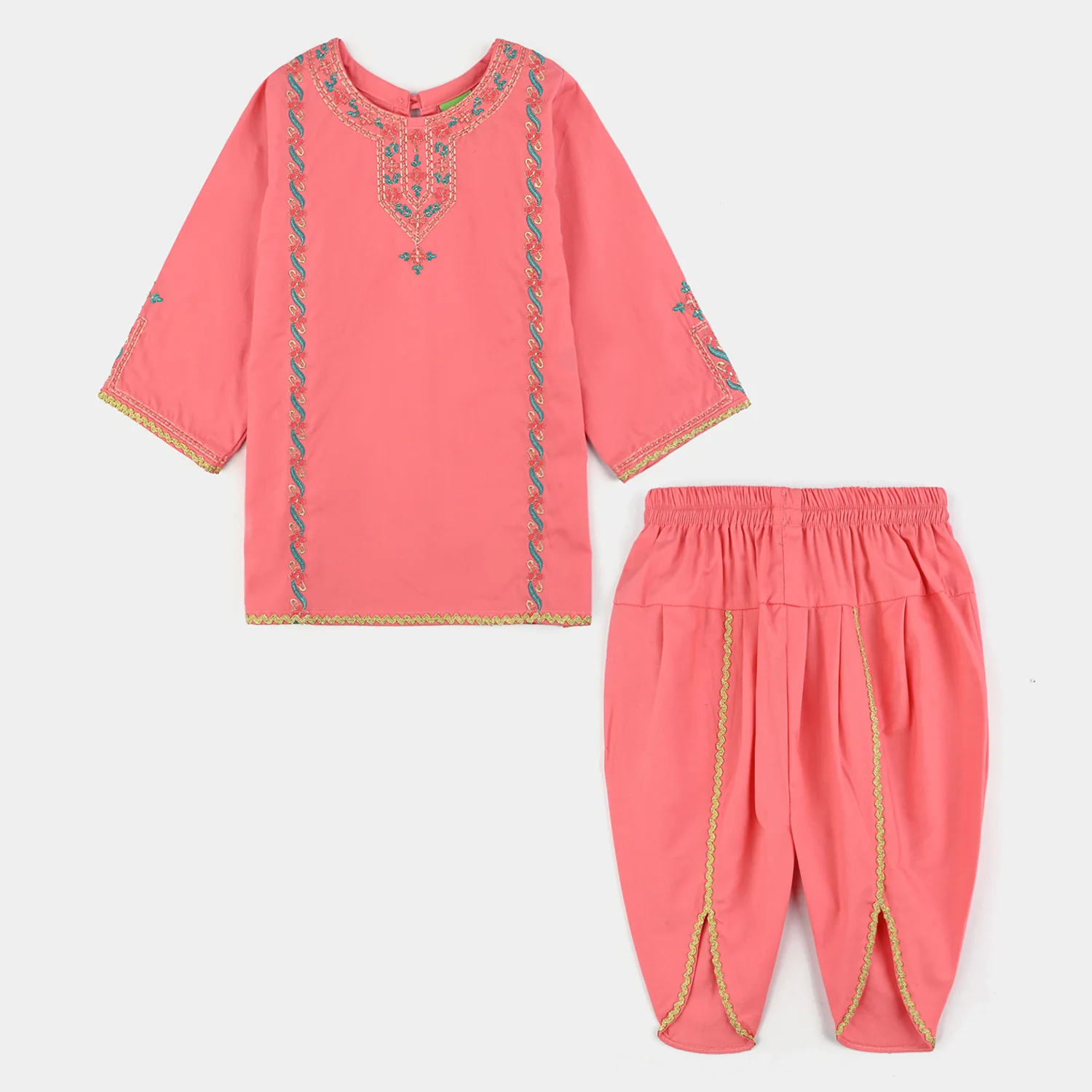 Infant Girls Cotton Poplin Embroidered 2Pcs Rani - Peach