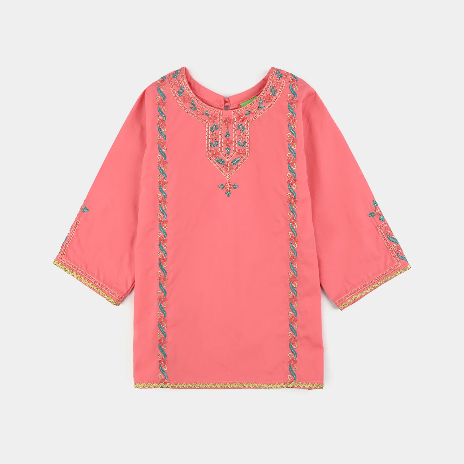 Infant Girls Cotton Poplin Embroidered 2Pcs Rani - Peach - Image 2