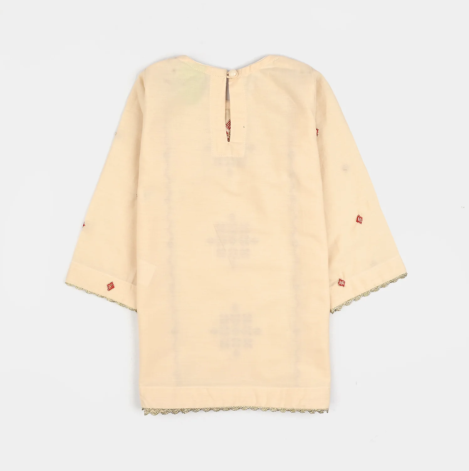 Infant Girls Cotton Poplin Embroidered 2Pcs Sehar - Cream - Image 3