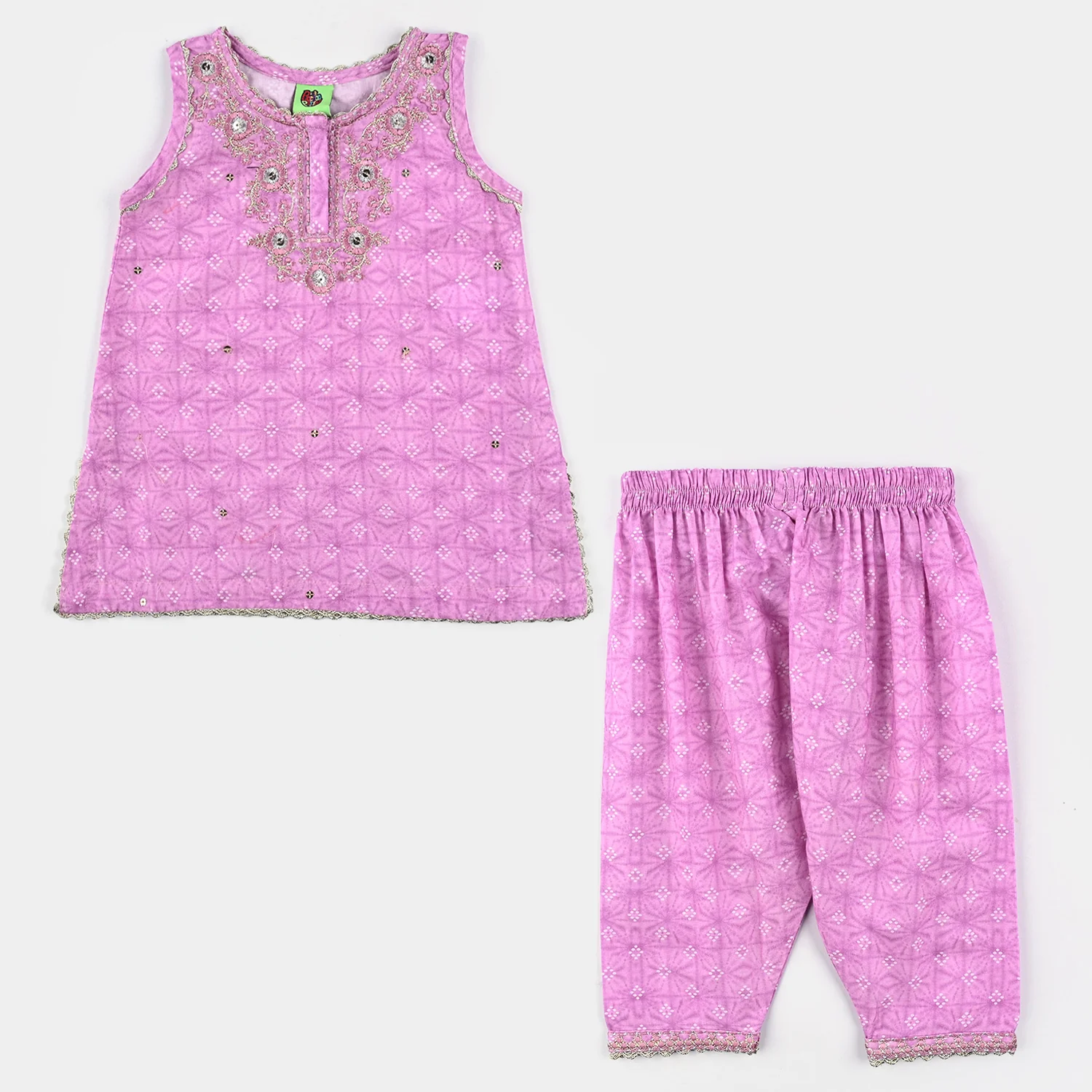 Infant Girls Cotton Poplin Emb & Printed 2Pcs Chunri - Purple