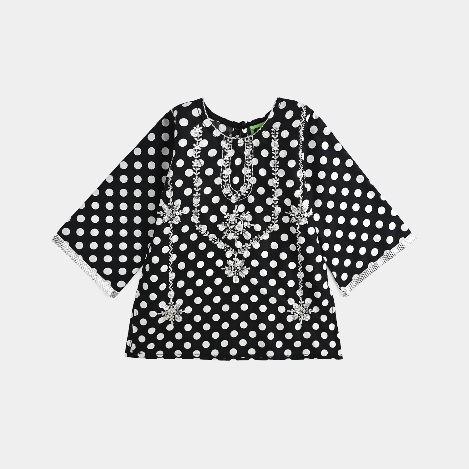Infant Girls Cotton Poplin Printed & Emb 2 Pcs Polka Dot - BLACK - Image 2