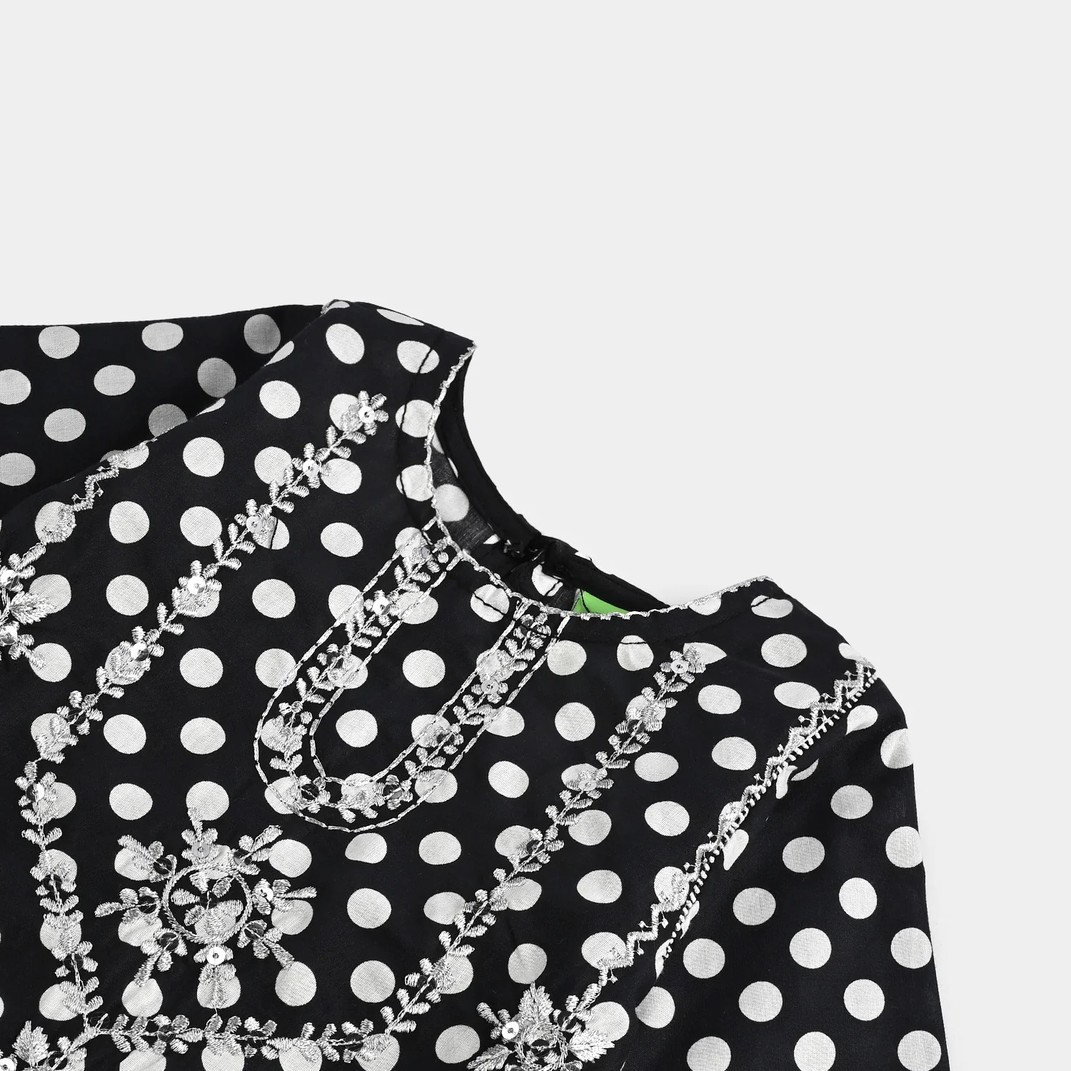 Infant Girls Cotton Poplin Printed & Emb 2 Pcs Polka Dot - BLACK - Image 3
