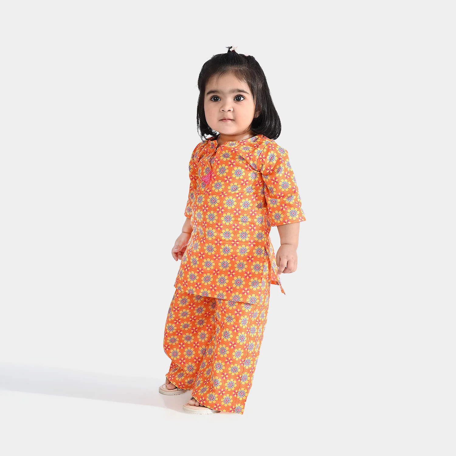 Infant Girls Cotton Printed 2Pcs Orchid - Orange - Image 3