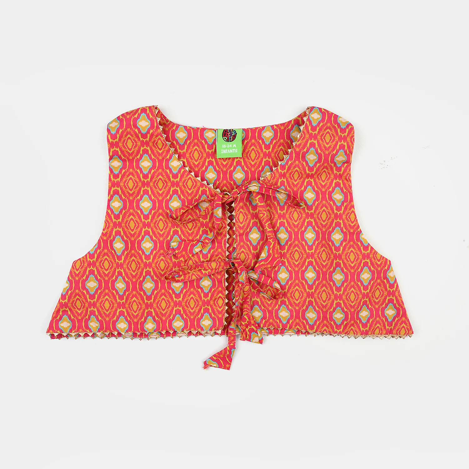 Infant Girls Cotton Printed 3Pcs Pink Koti - Multi - Image 3