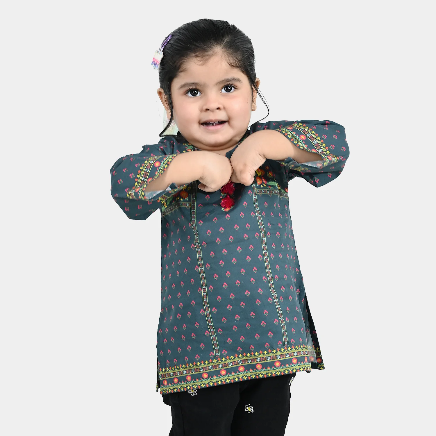 Infant Girls Cotton Printed Kurti Eira - Teal Blue - Image 2