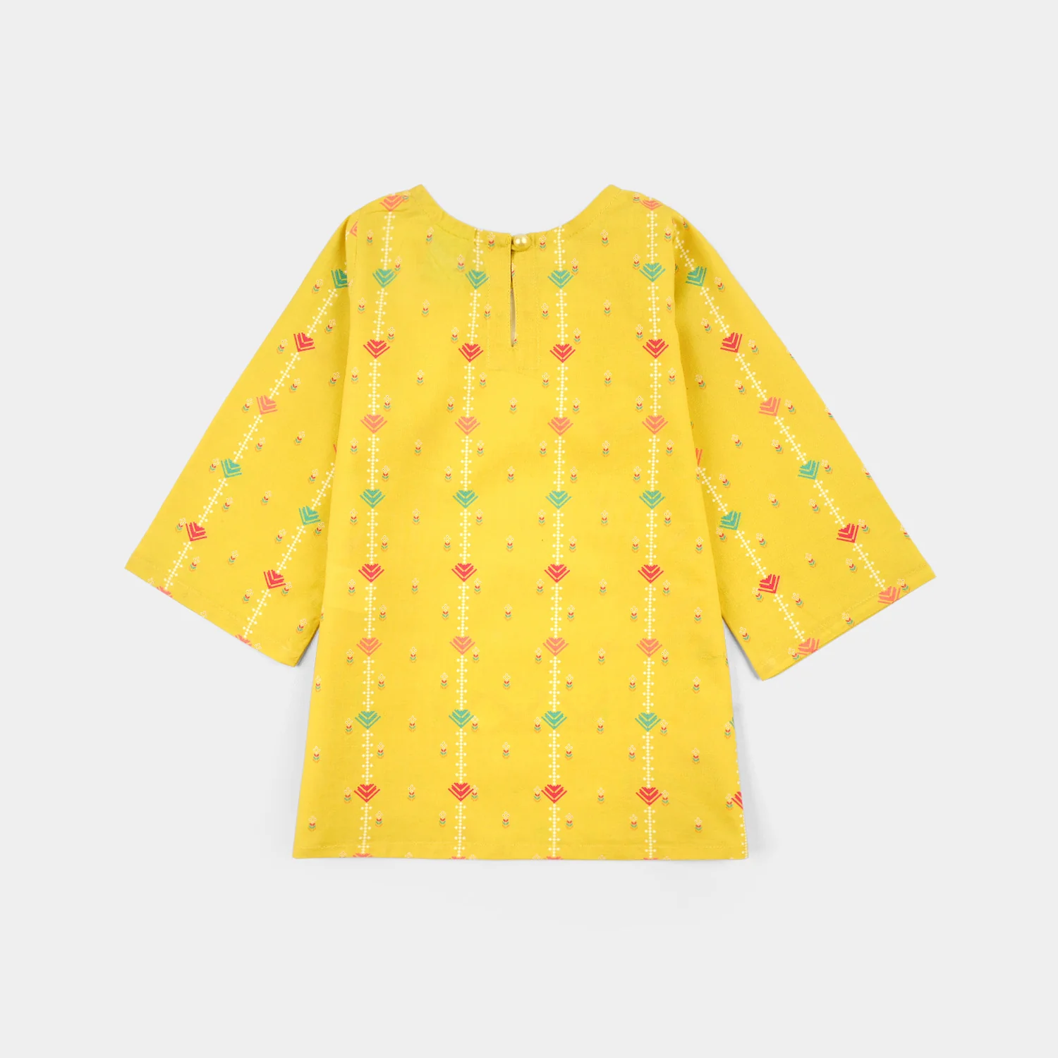 Infant Girls Cotton Printed Kurti - Yellow - Image 3
