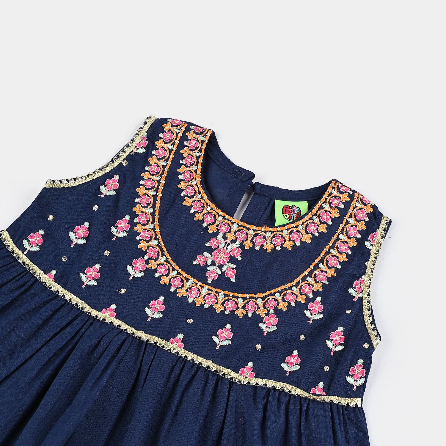 Infant Girls Cotton Slub Emb 2Pcs Raqs - Navy Blue - Image 3
