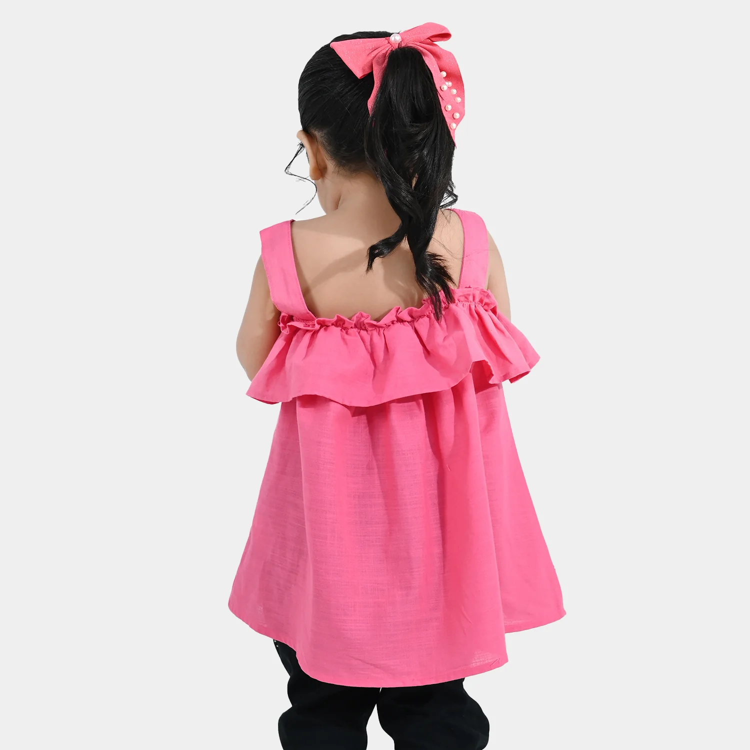 Infant Girls Cotton Slub Embroidered Kurti (Noor-E-Titli) - Rose Pink - Image 5