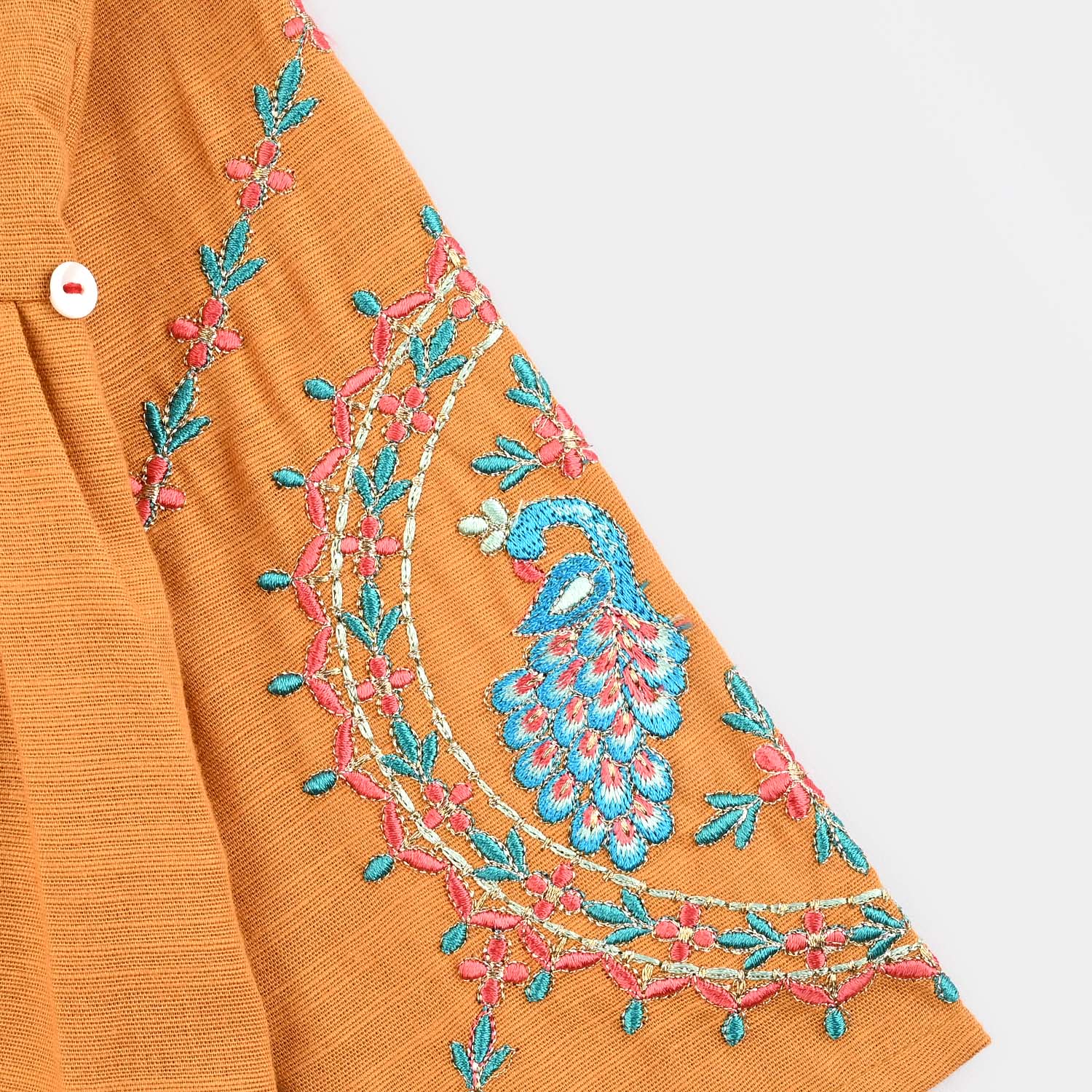 Infant Girls Cotton Slub Embroidered Kurti - Mustard - Image 3