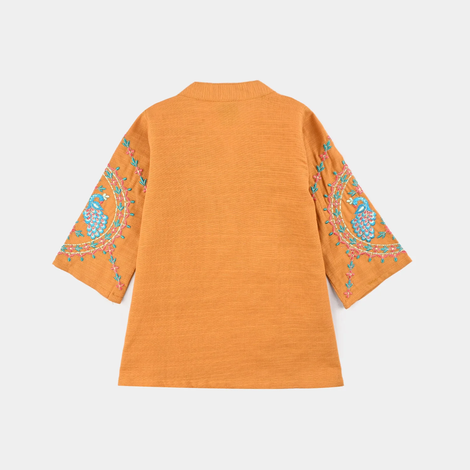 Infant Girls Cotton Slub Embroidered Kurti - Mustard - Image 4
