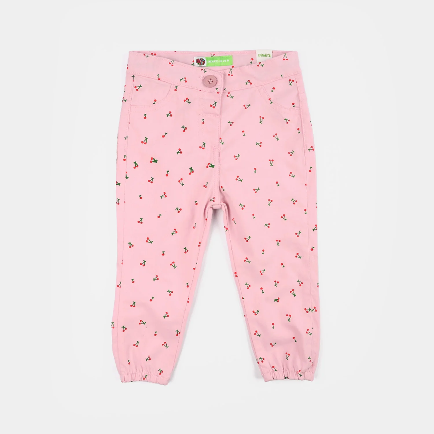 Infant Girls Cotton Twill Pants - Cherry/Pink