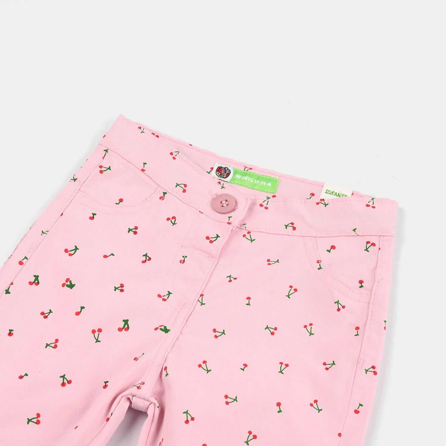 Infant Girls Cotton Twill Pants - Cherry/Pink - Image 2