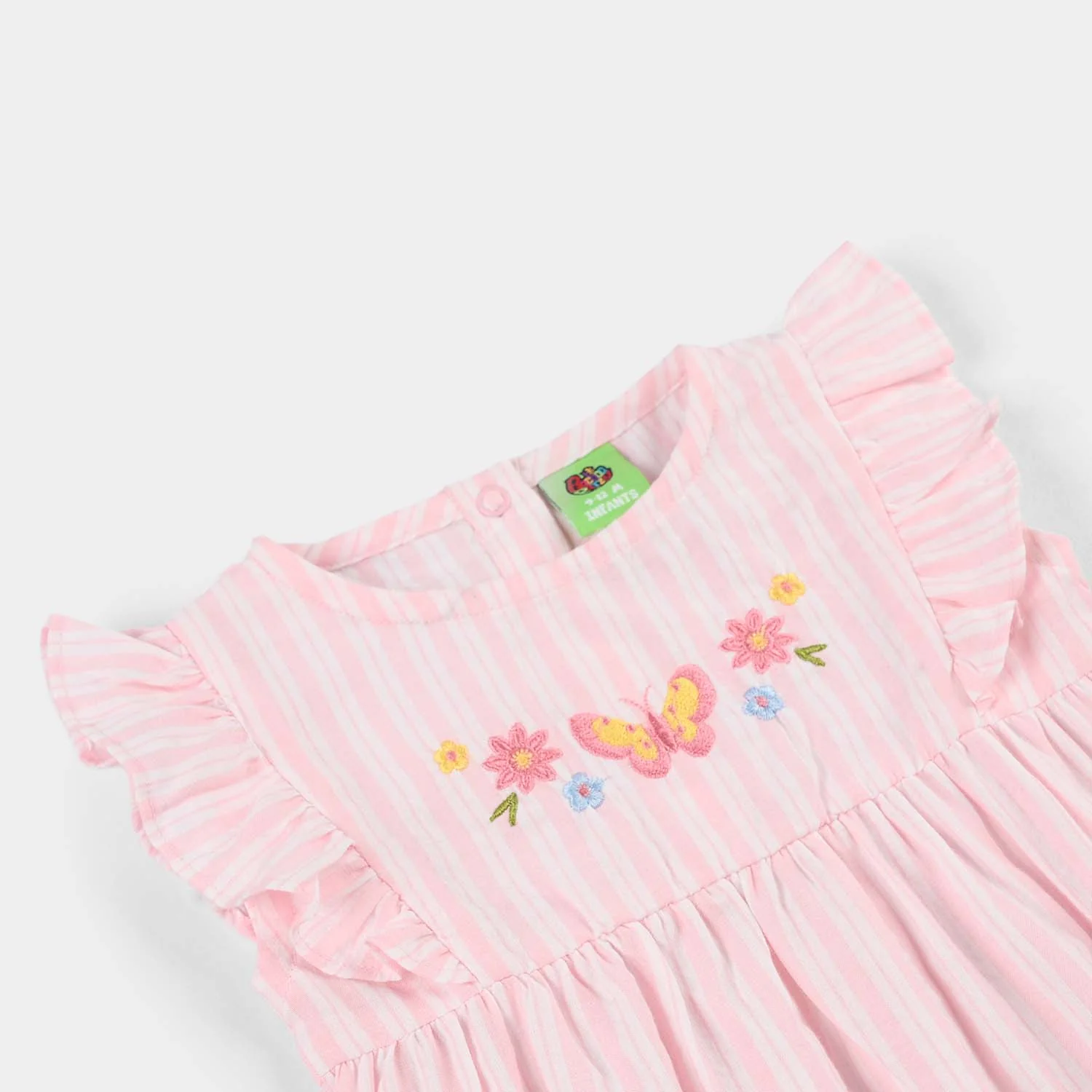 Infant Girls Cotton Woven Romper (Gleam Gather) - White/Pink - Image 2